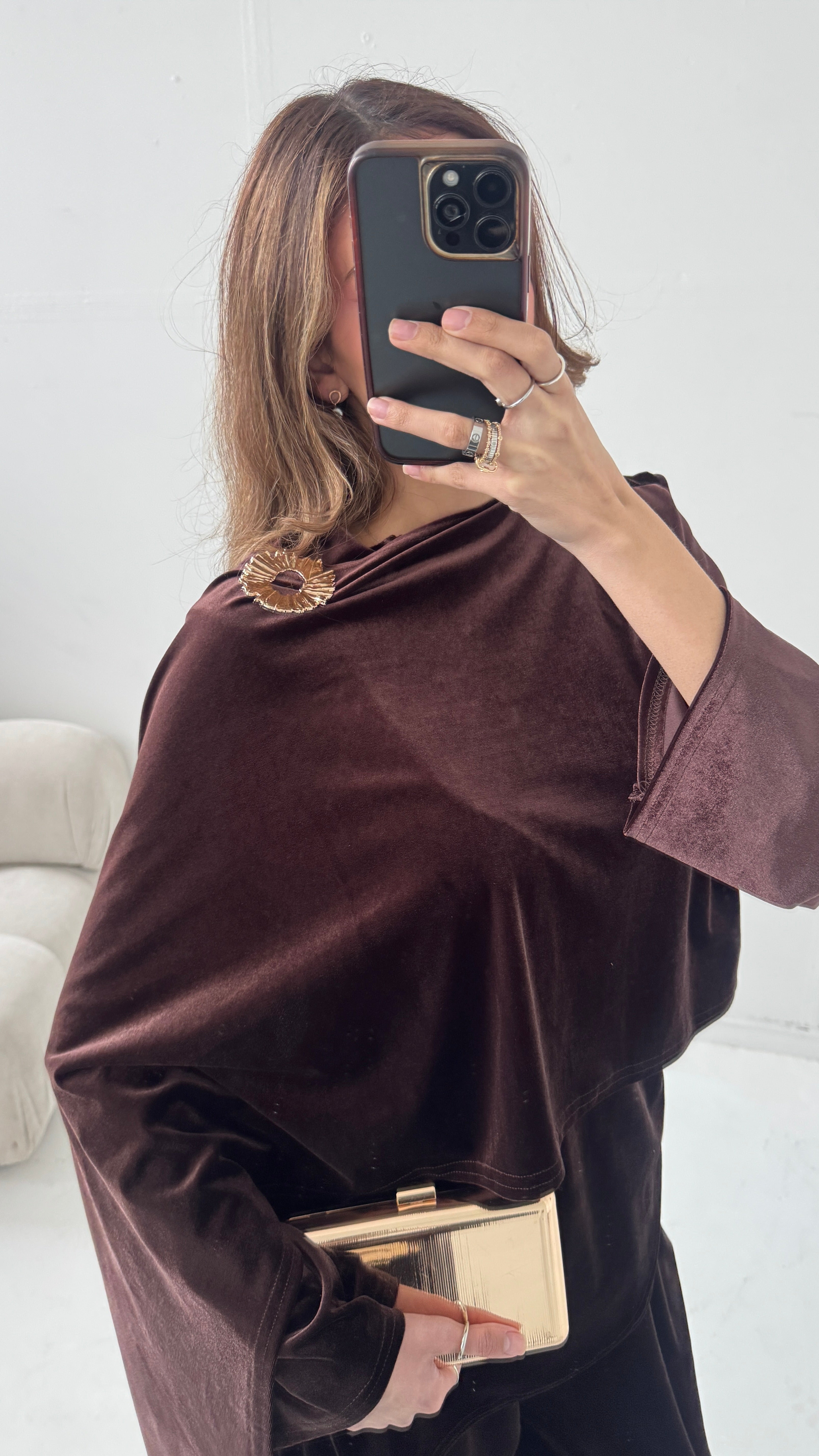 ENSEMBLE FOULARD VELOURS COCO AVEC DORÉ BROCHE - NURA