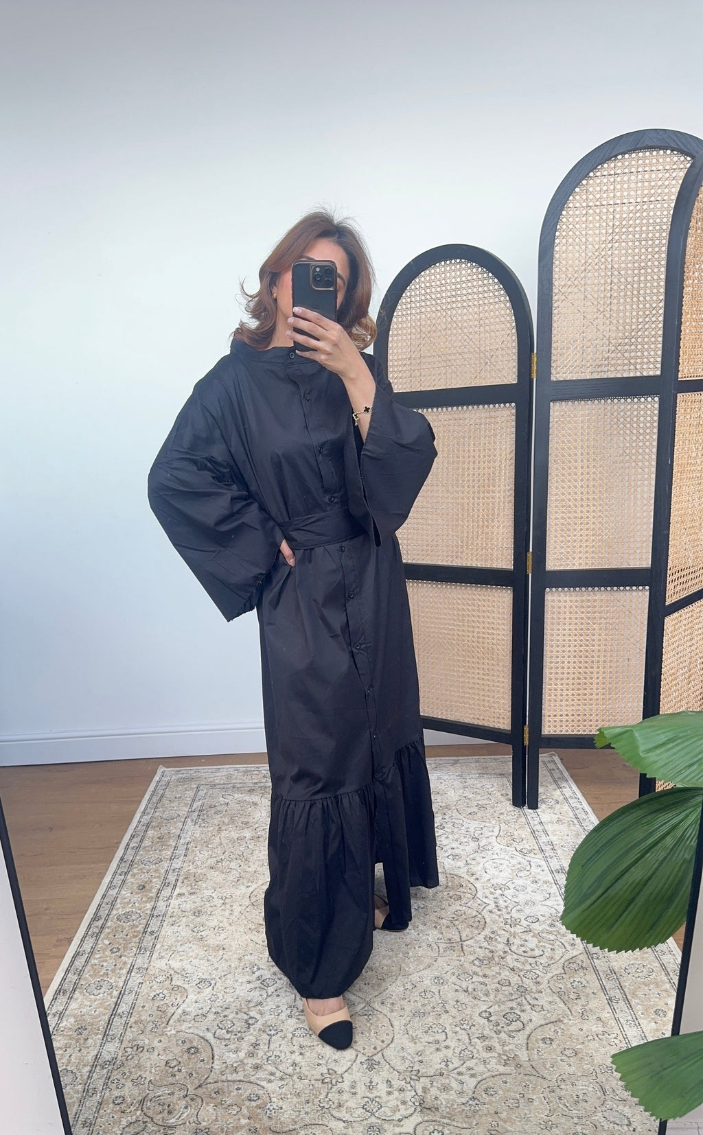 ROBE COL HAUT BOUTON COTON NOIR - FAISA