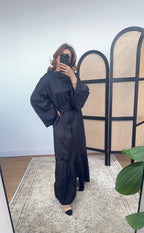 ROBE COL HAUT BOUTON COTON NOIR - FAISA