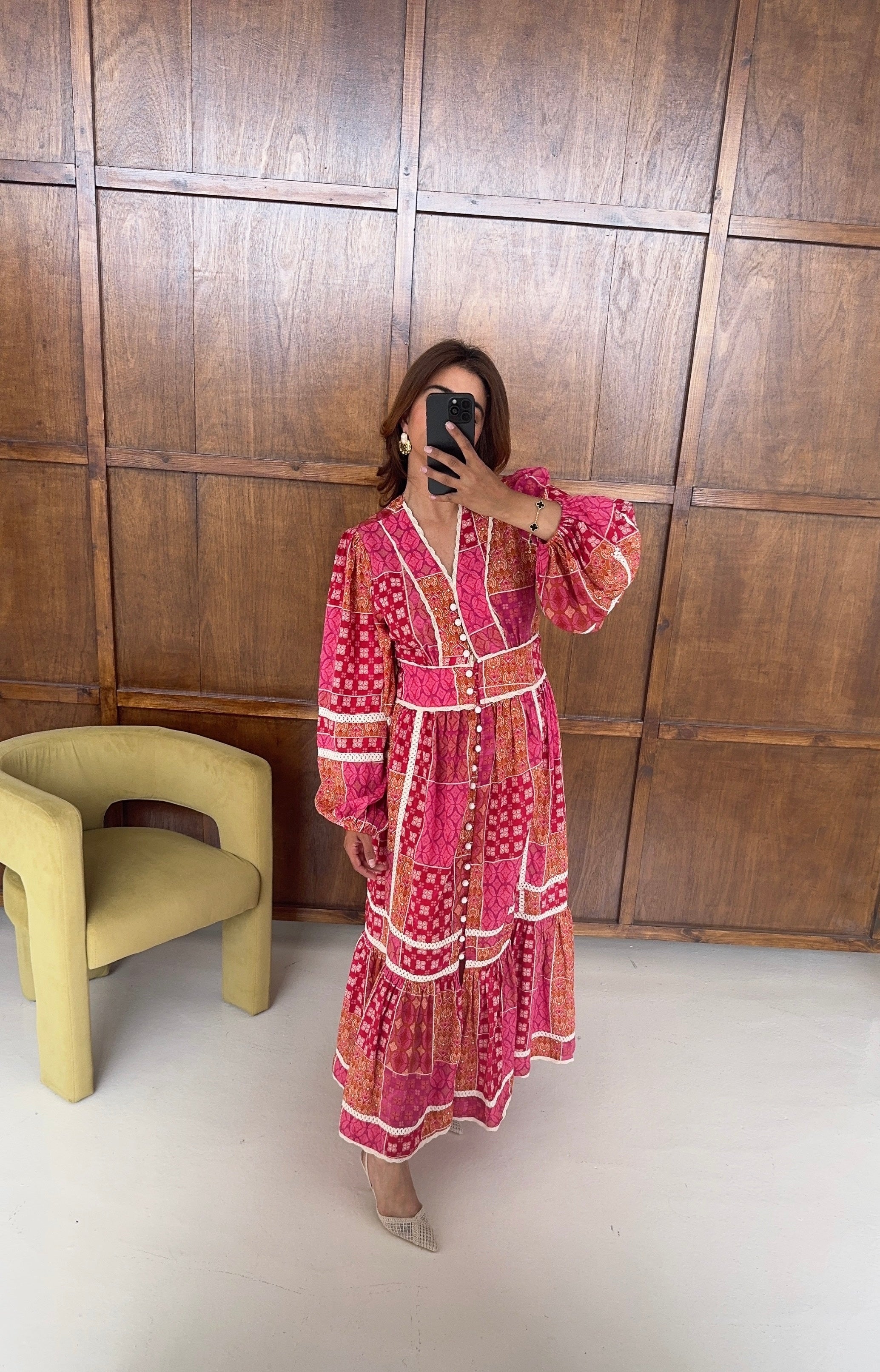 FUSCIA PATCHWORK ROBE - ROSALIA