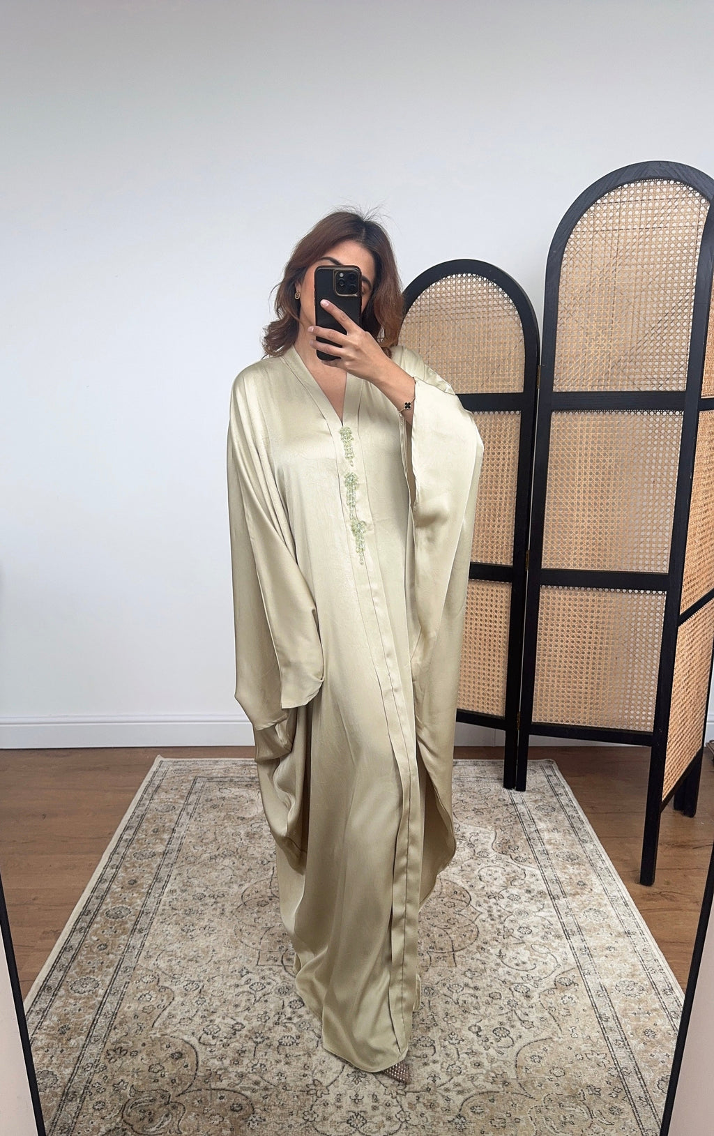 CAFTAN PAPILLON VERT AVEC BEADWORK - AYMA