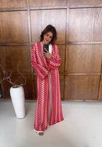 KIMONO ZIGZAG CROCHET ROSE AVEC CEINTURE - SAHI