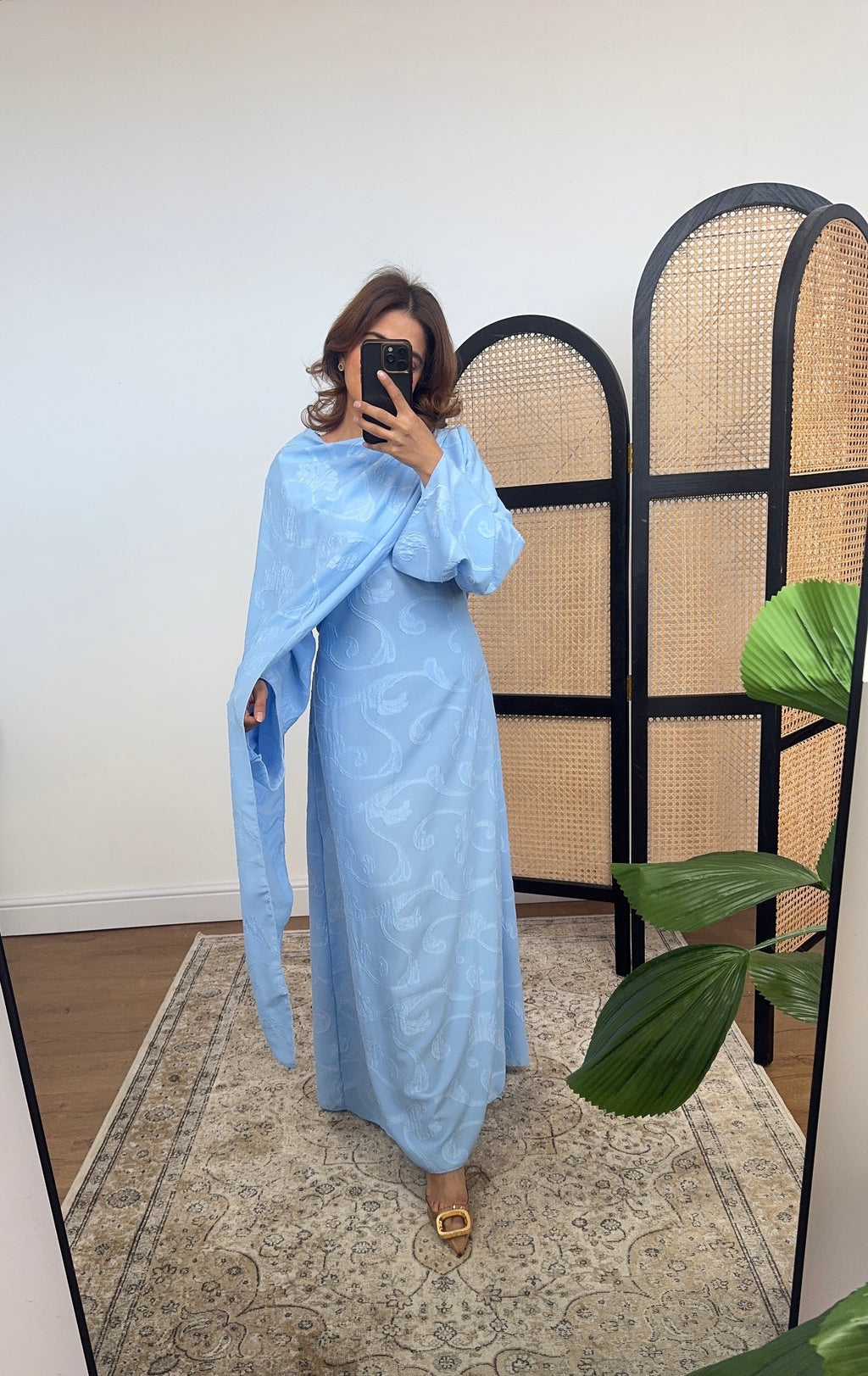 ROBE FOULARD DRAPÉ IMPRIMÉ POUDRÉ BLEU - LANA