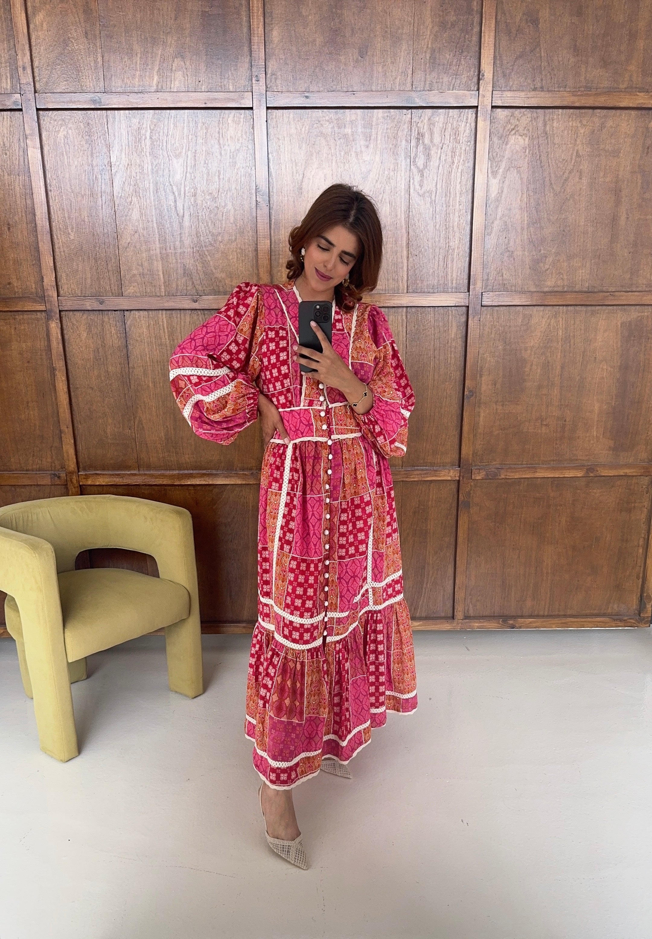 FUSCIA PATCHWORK ROBE - ROSALIA
