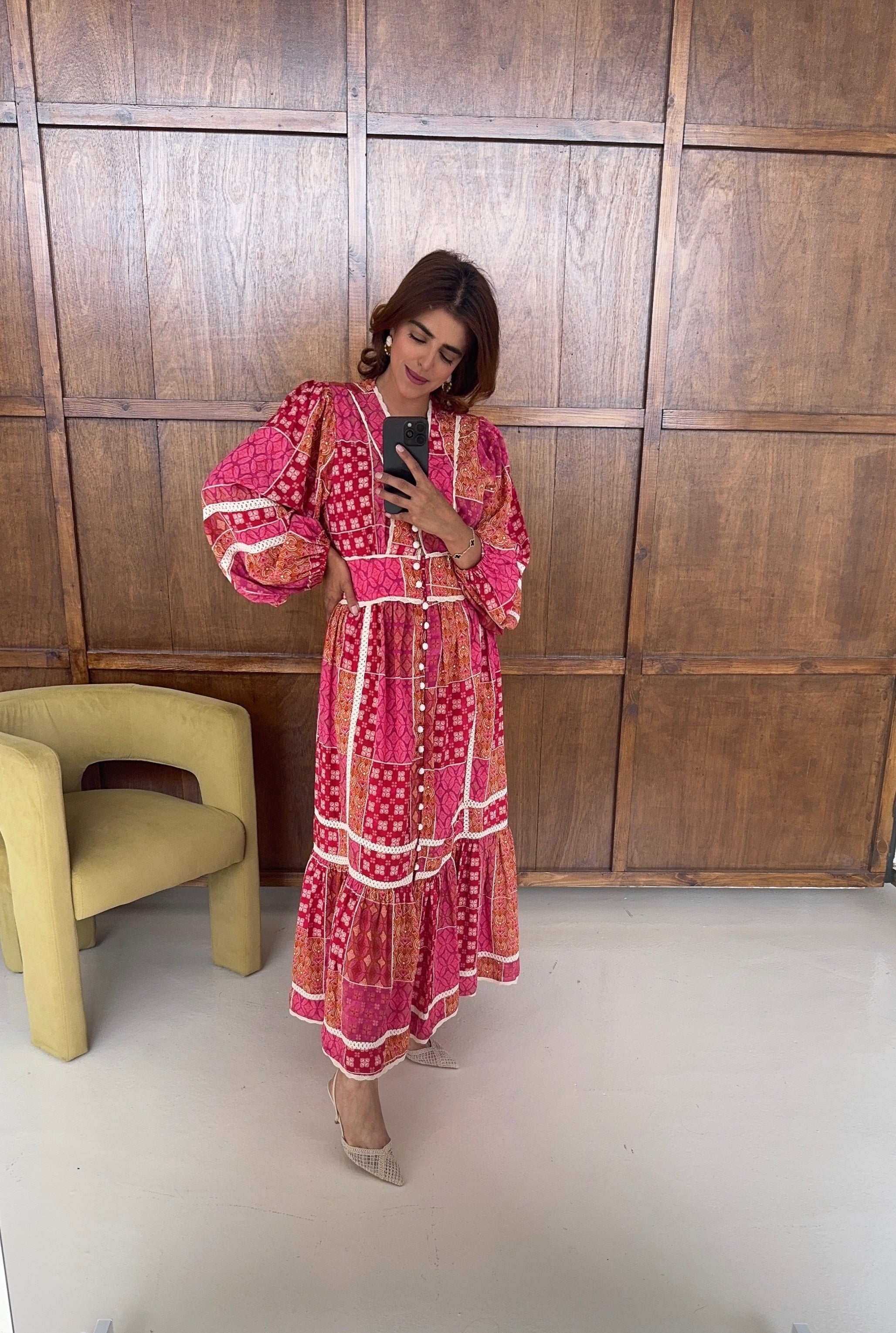 FUSCIA PATCHWORK ROBE - ROSALIA