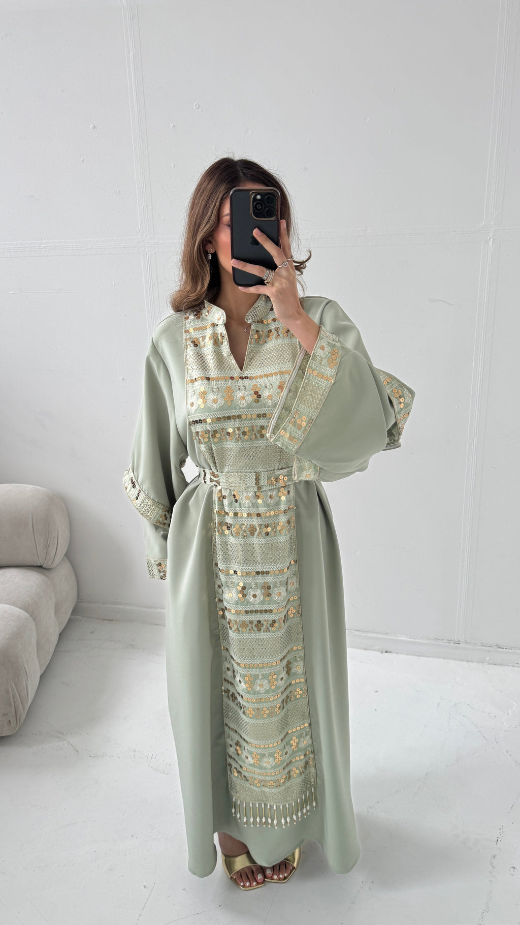CAFTAN ORNÉ SAUGE/DORÉ - FILAL