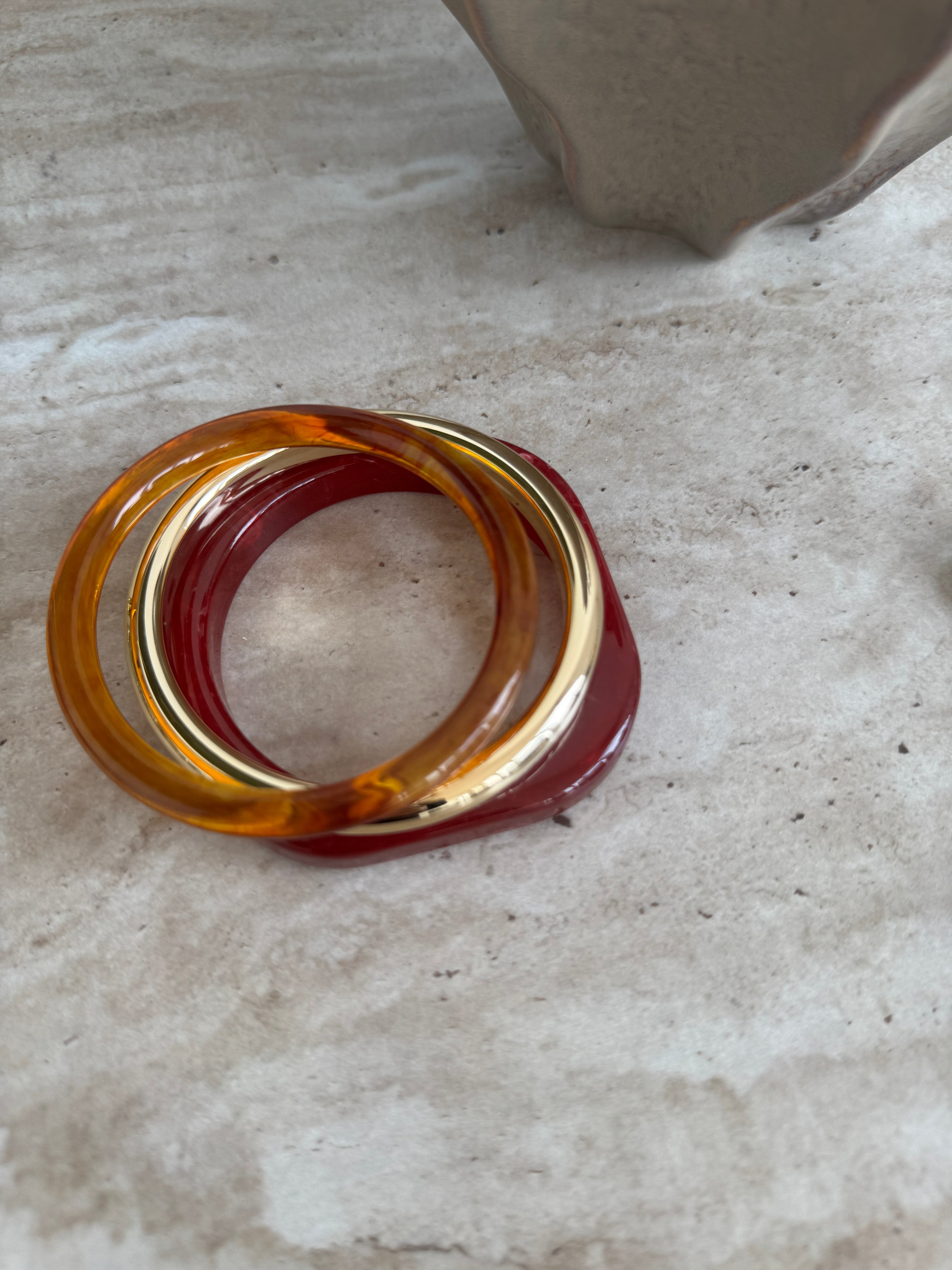 ENSEMBLE BRACELET RESIN & METAL ROUGE