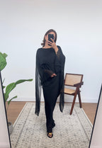 ROBE LONGUE FLUIDE AVEC ATTACHE FOULARD NOIR - SASA