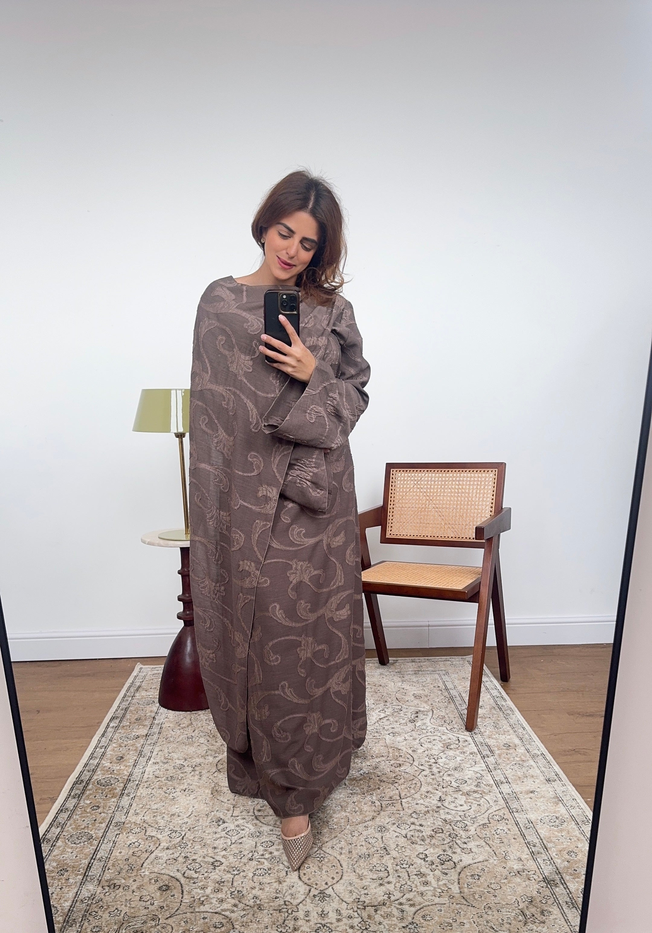 ROBE FOULARD DRAPÉ IMPRIMÉ TAUPE - LANA