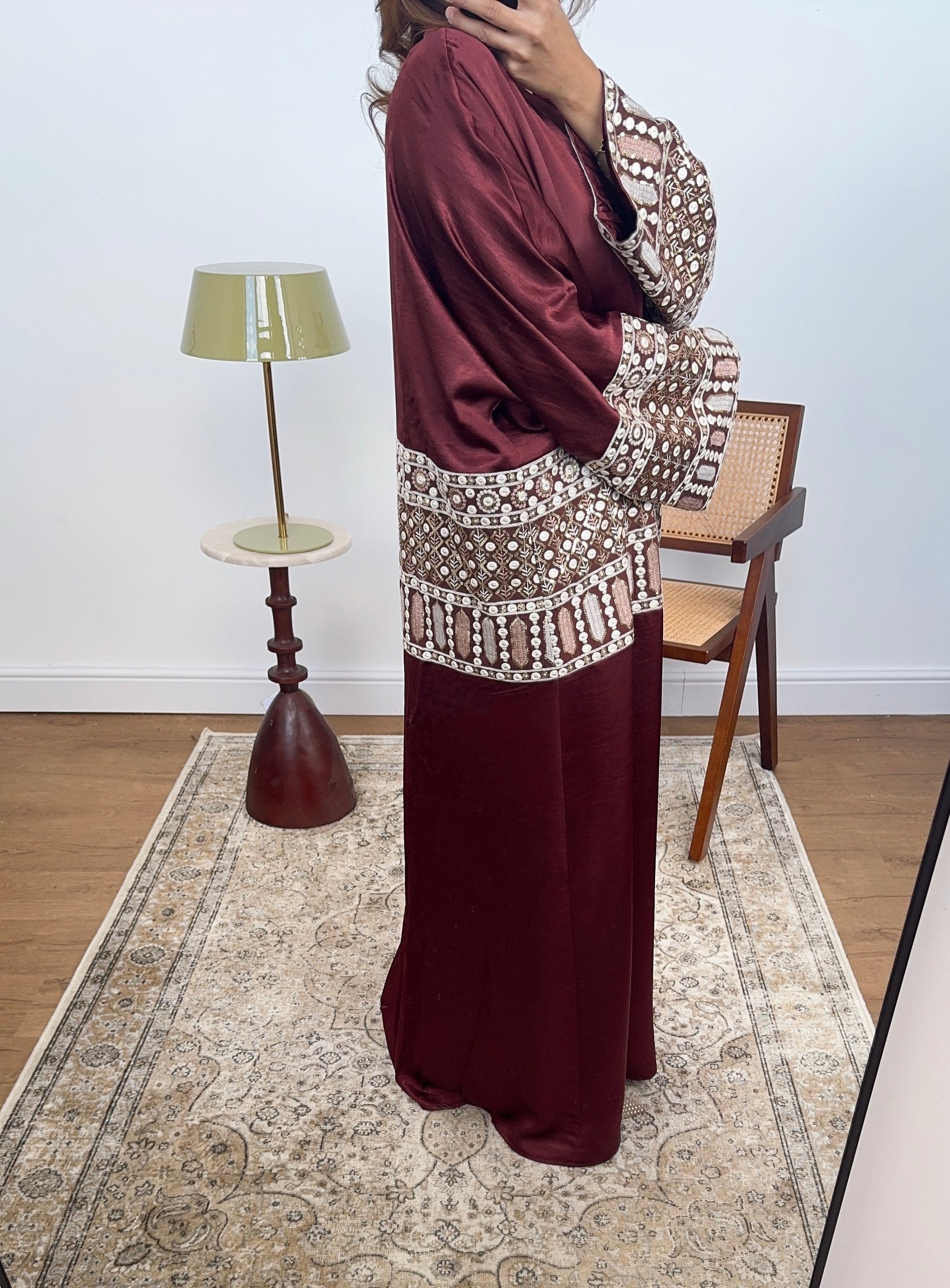 ENSEMBLE ABAYA BRODÉ DEUX PIÈCES BORDEAUX - MINA