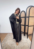 CAFTAN SHIMMER NOIR AVEC DORÉ DENTELLE - SAHRA
