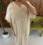 CAFTAN COTON MÉLANGE BRODÉ CRÈME - ADINA