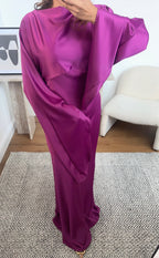 ROBE LONG ÉVASÉ MANCHES QUEUE DE POISSON MAGENTA - DION