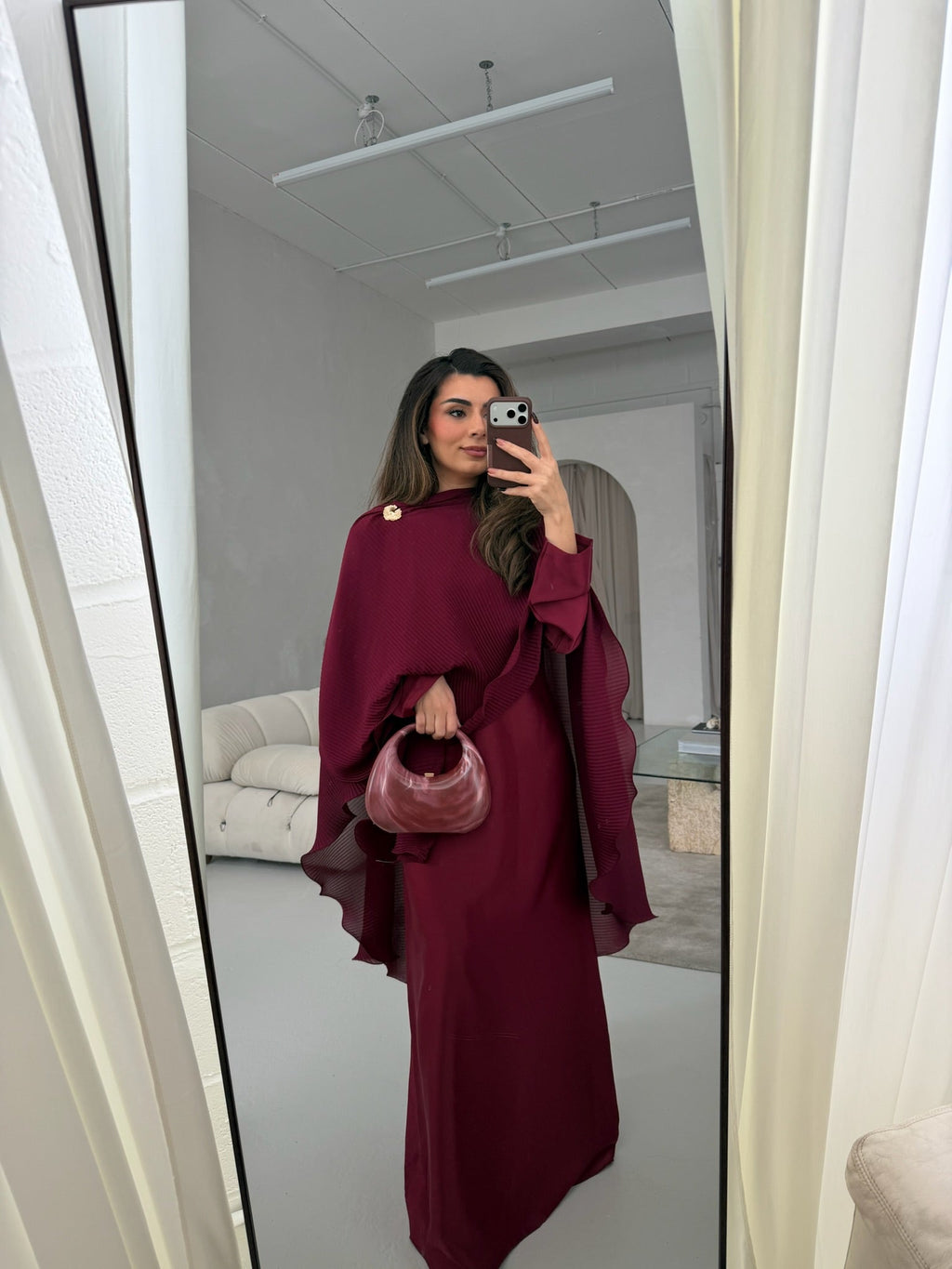 ROBE CAPE DEUX PIÈCES PLISSÉ BORDEAUX - LULWA