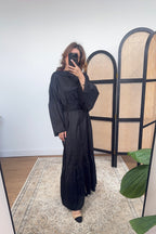 ROBE COL HAUT BOUTON COTON NOIR - FAISA