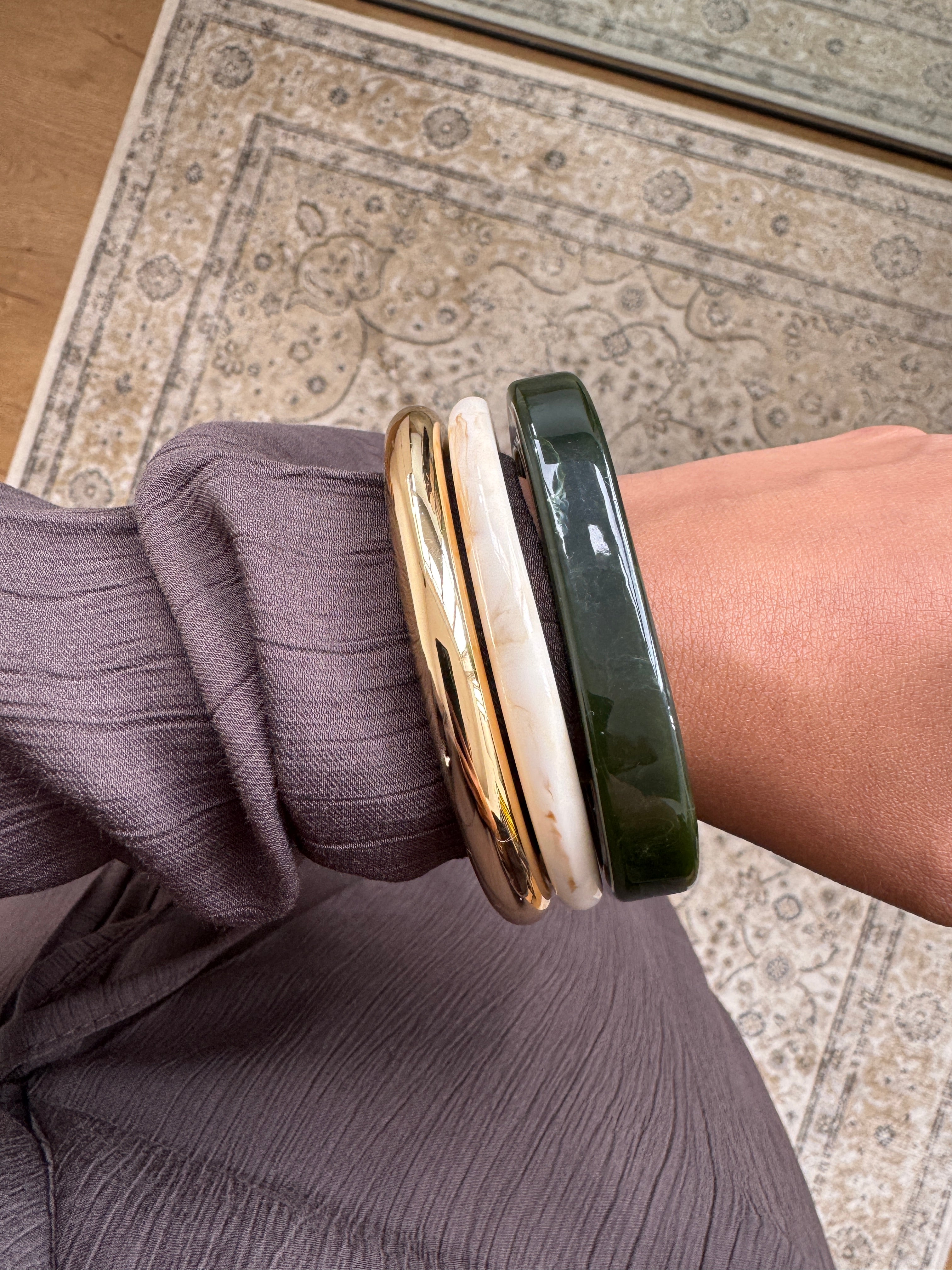 ENSEMBLE BRACELET RESIN & METAL OLIVE