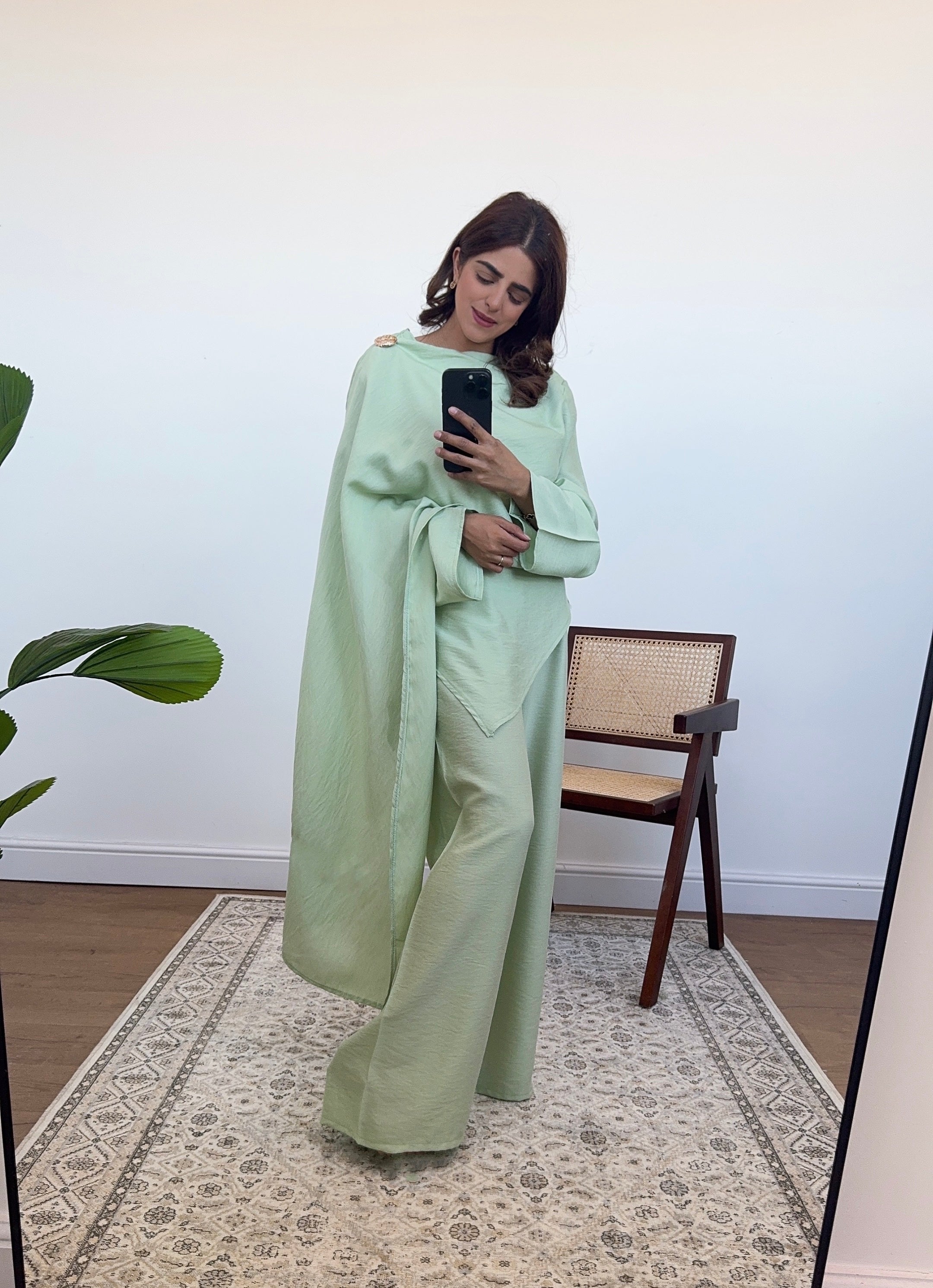 ENSEMBLE FOULARD MENTHE AVEC DORÉ BROCHE - ARYA