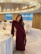 ROBE BORDEAUX AVEC DRAPÉ FOULARD - ZARIA