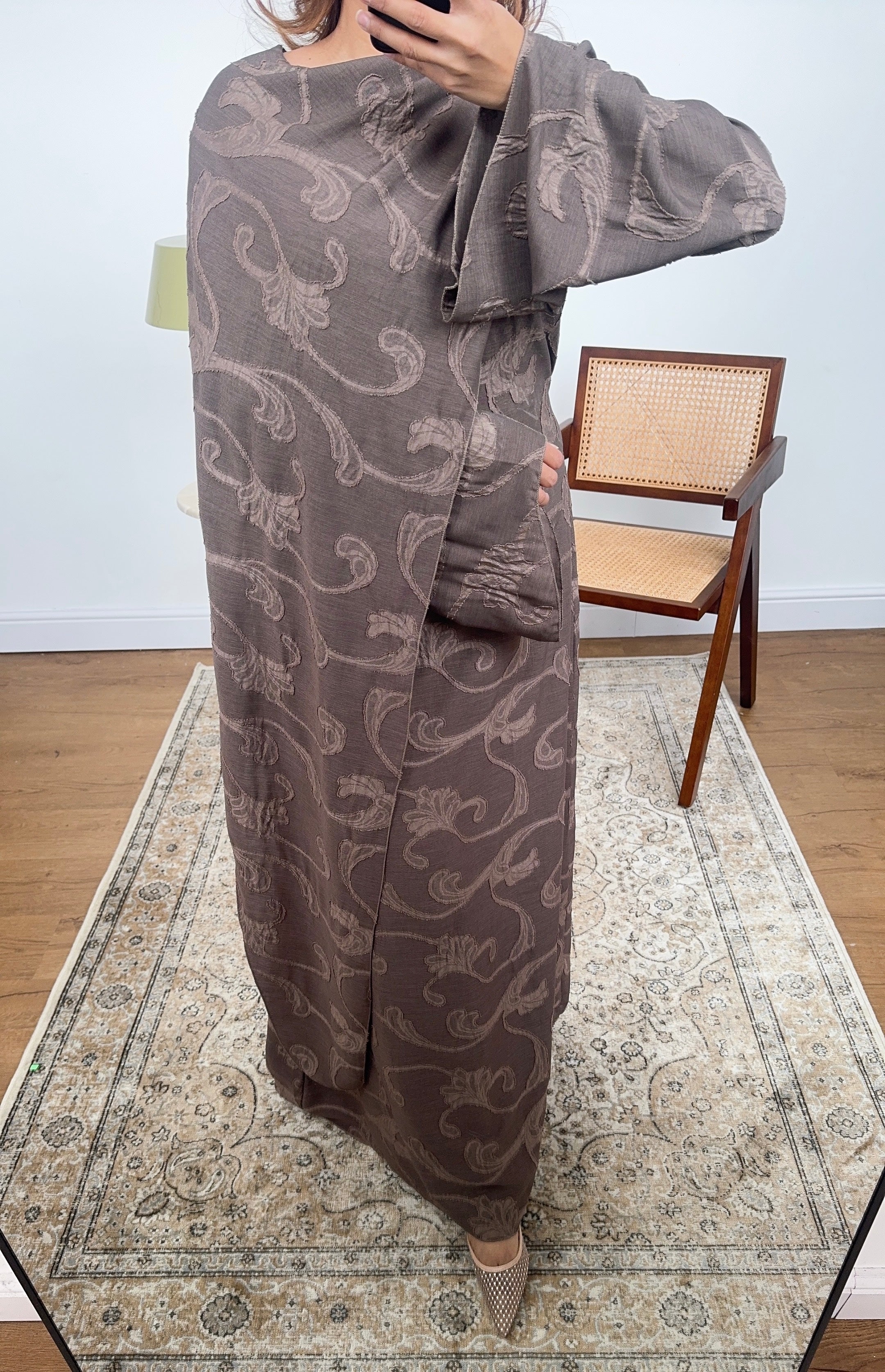 ROBE FOULARD DRAPÉ IMPRIMÉ TAUPE - LANA