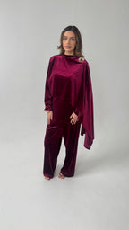 ENSEMBLE FOULARD VELOURS BORDEAUX AVEC DORÉ BROCHE - NURA