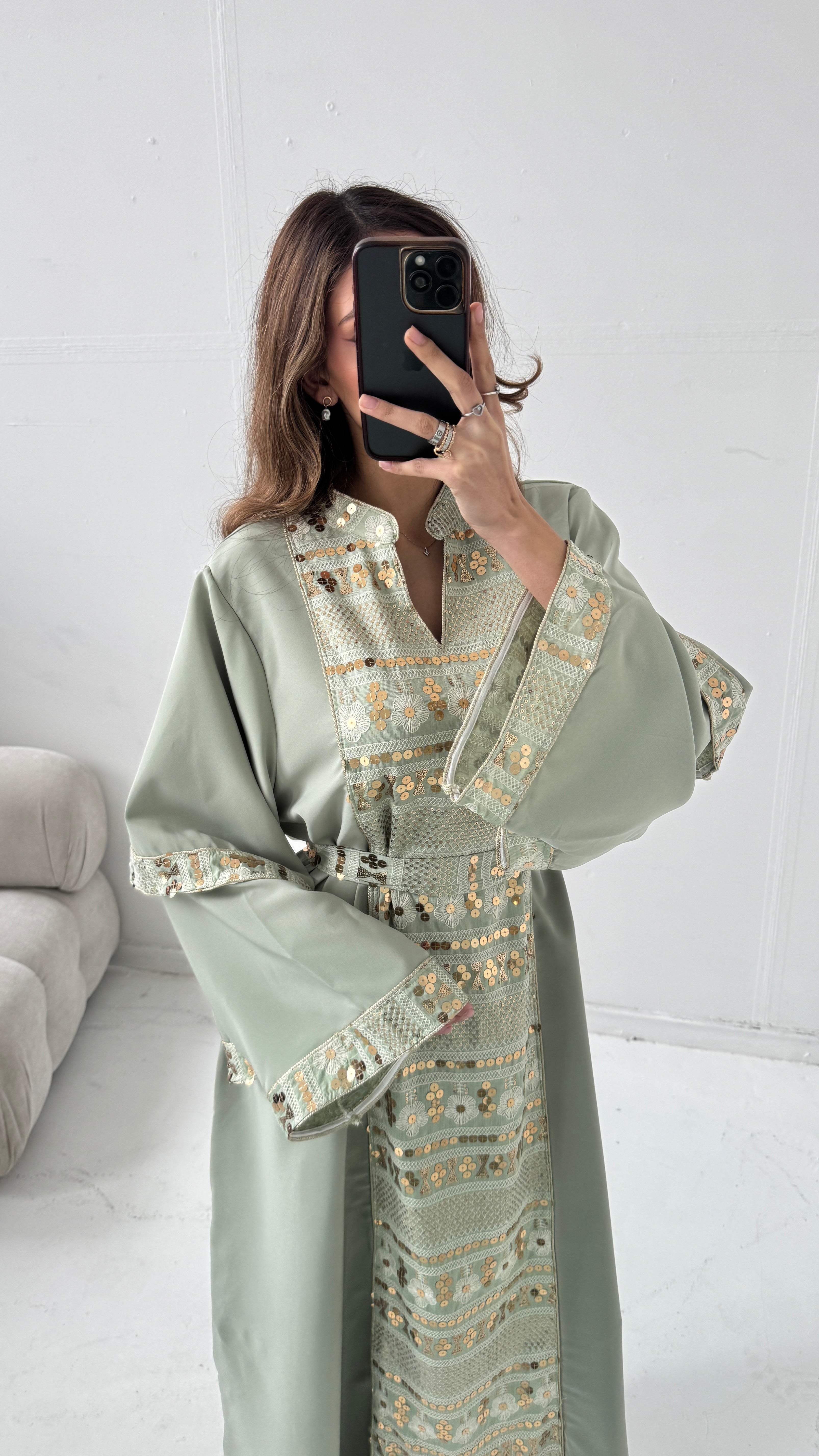CAFTAN ORNÉ SAUGE/DORÉ - FILAL