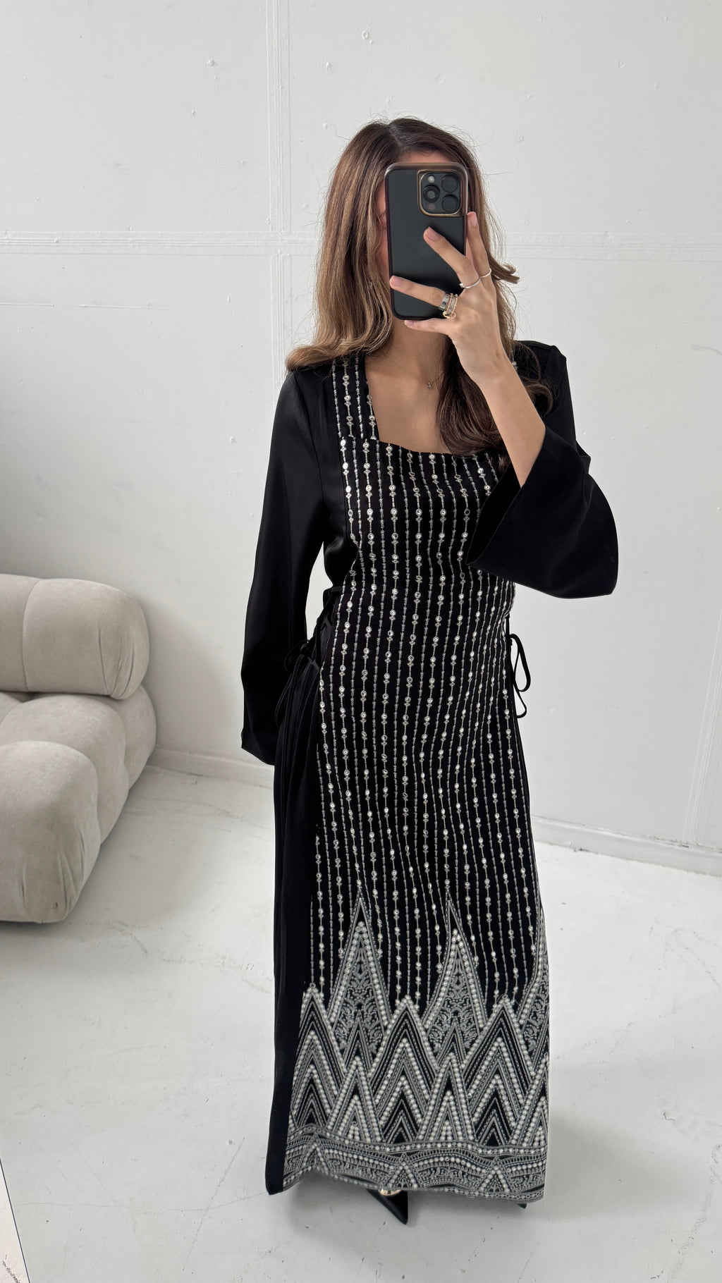 ROBE LONG BRODÉ NOIR - RUBA (PLUSIEURS TAILLES)