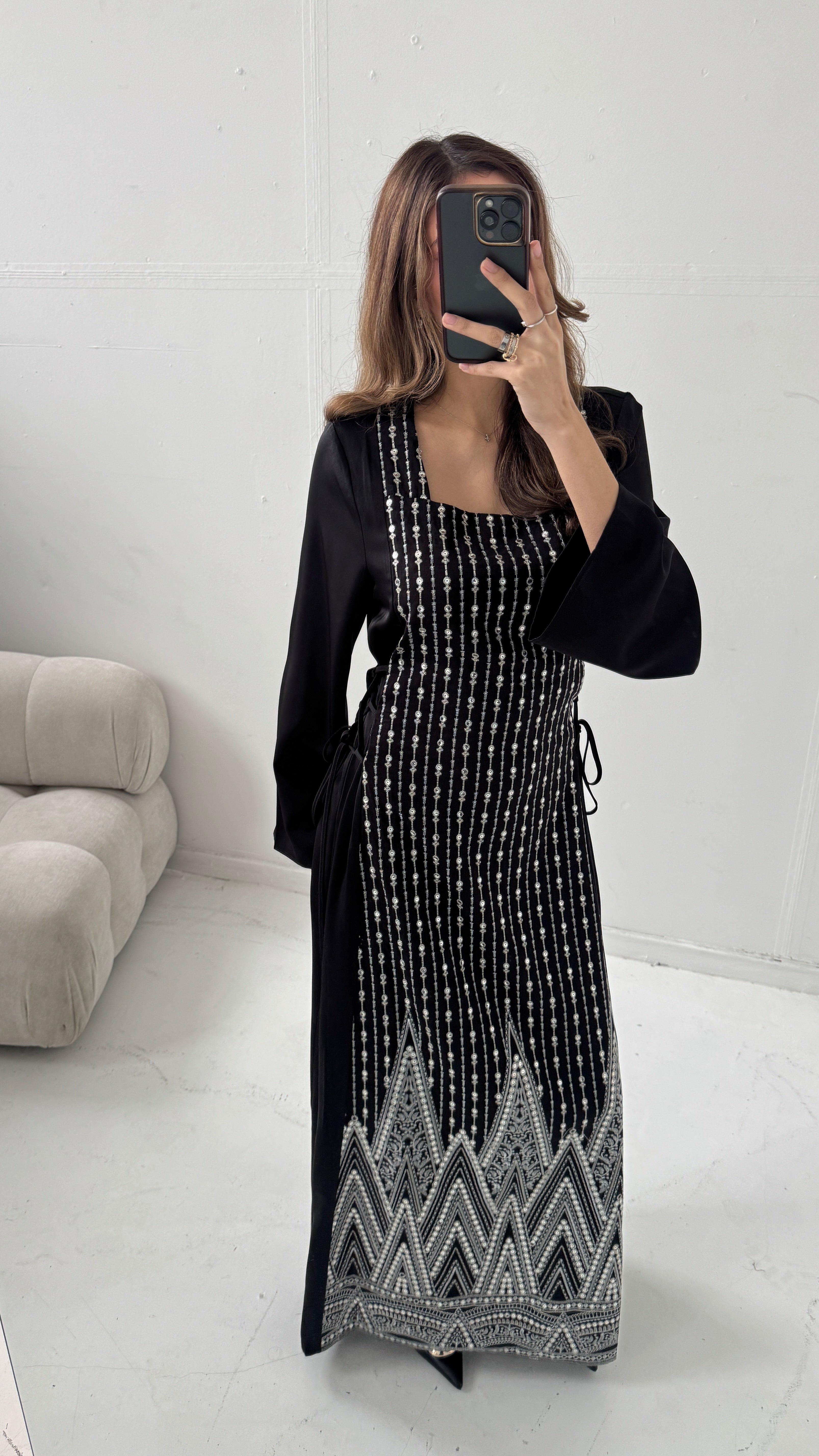 ROBE LONG BRODÉ NOIR - RUBA (PLUSIEURS TAILLES)