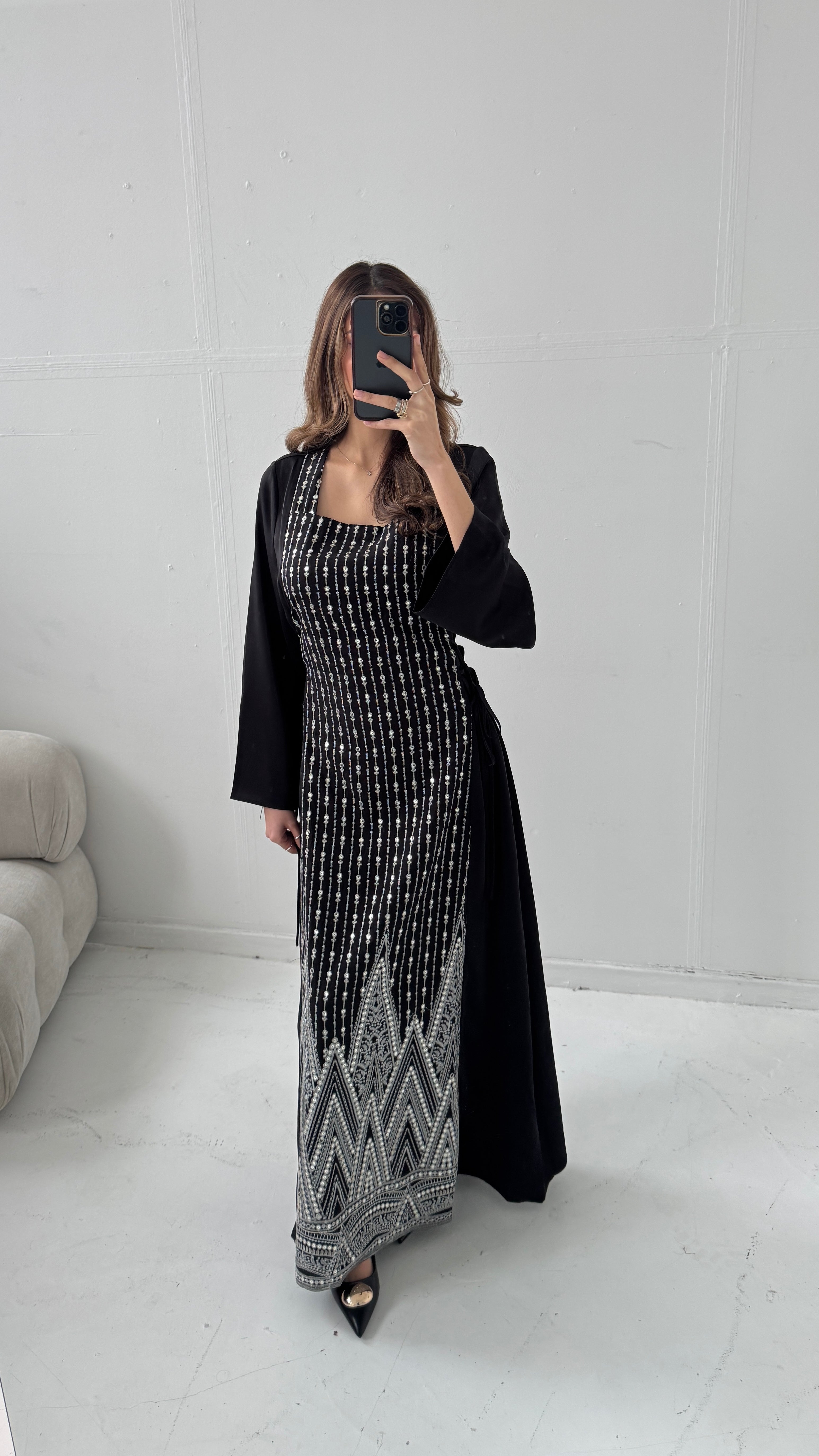ROBE LONG BRODÉ NOIR - RUBA (PLUSIEURS TAILLES)