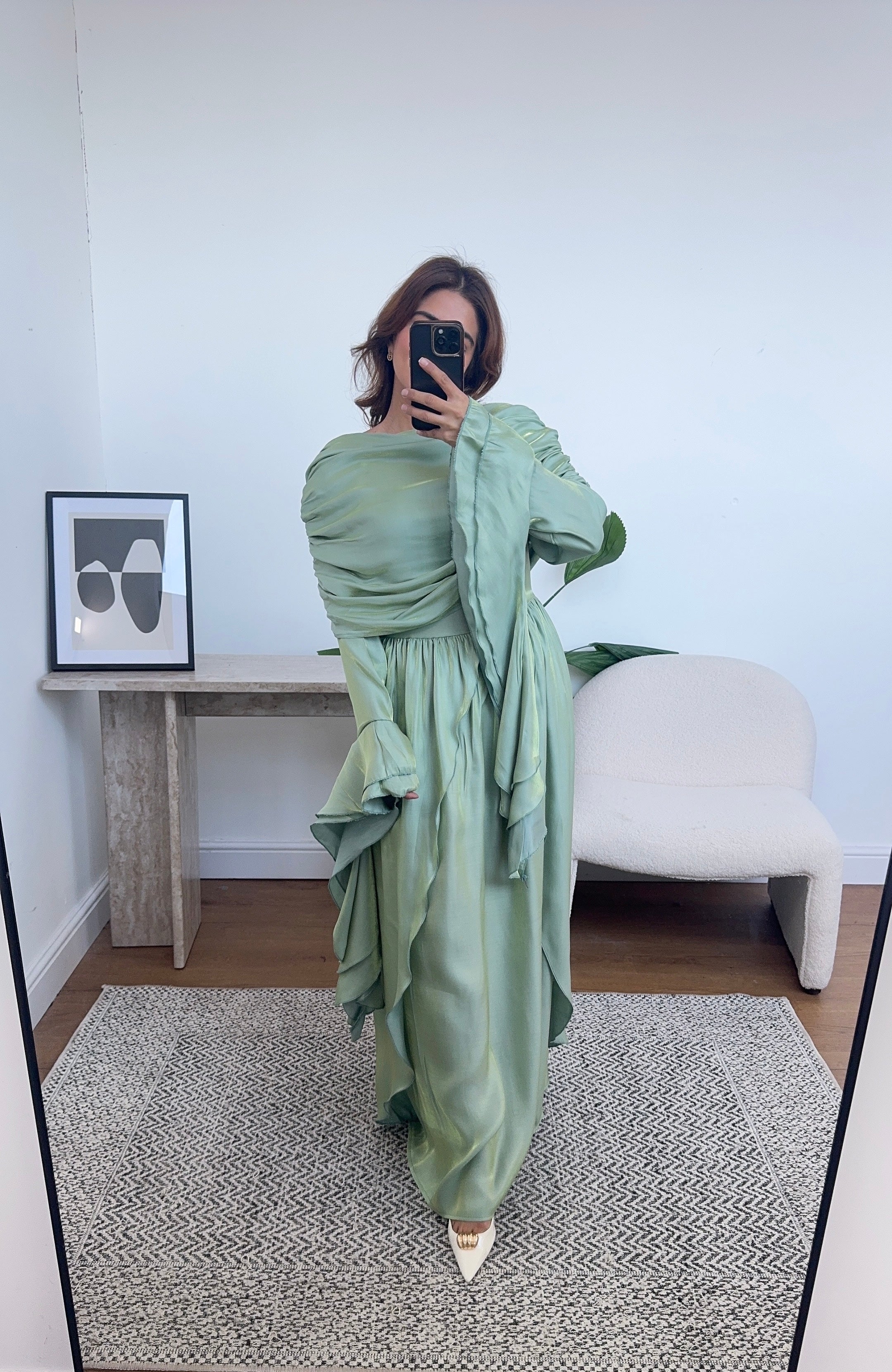 ROBE ÉVASÉ MANCHES MENTHE - GRECIA