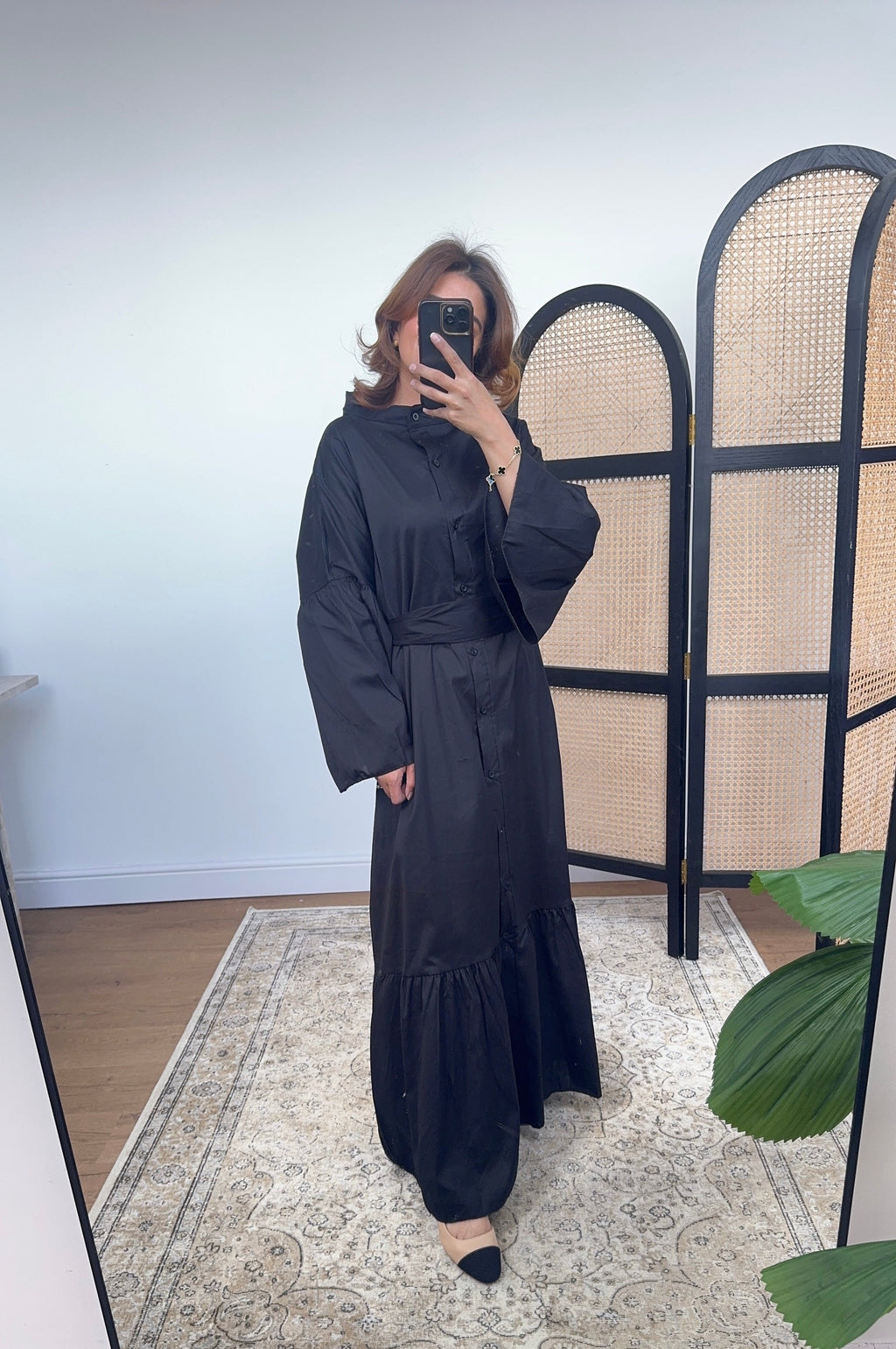 ROBE COL HAUT BOUTON COTON NOIR - FAISA