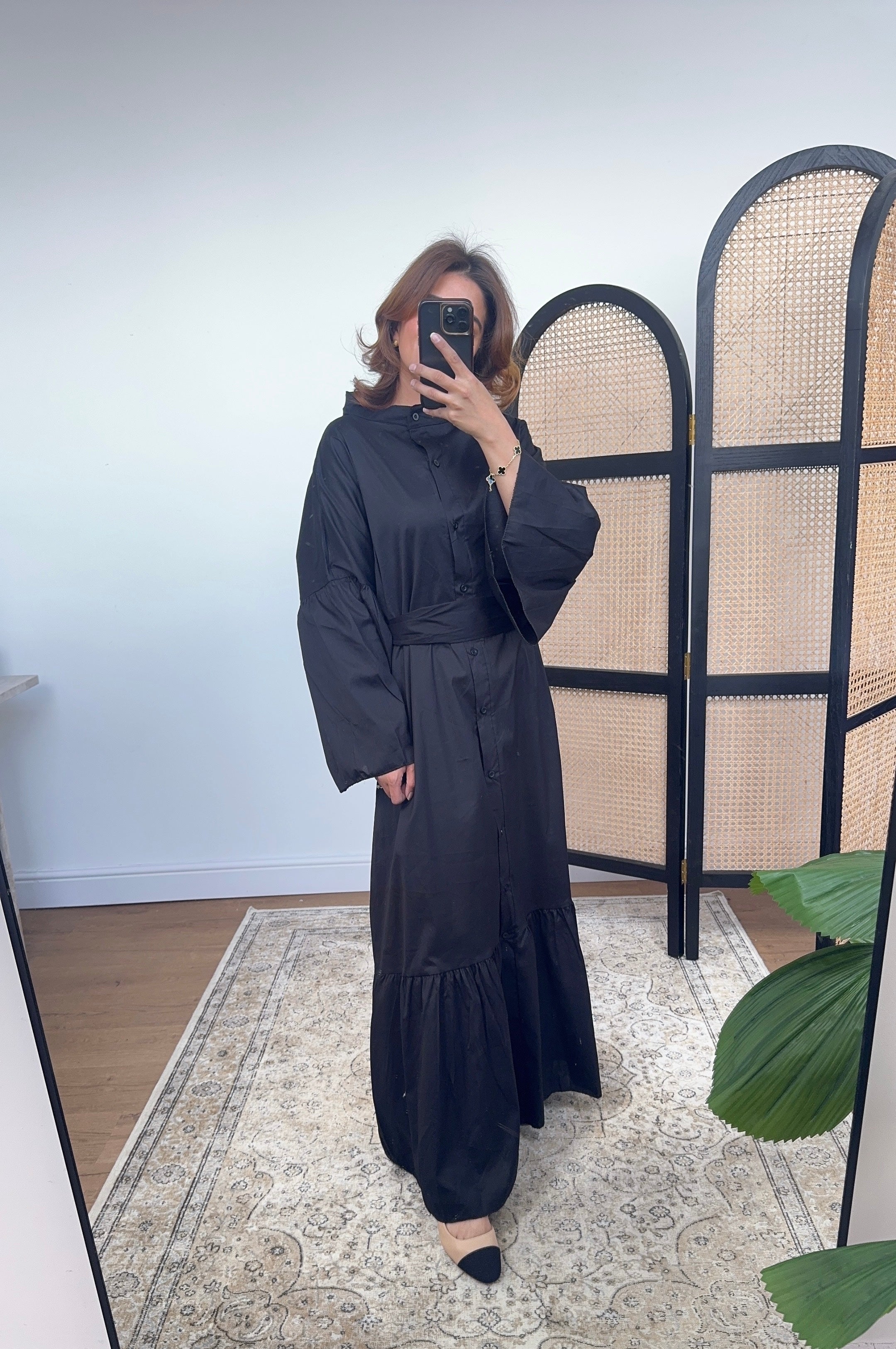 ROBE COL HAUT BOUTON COTON NOIR - FAISA