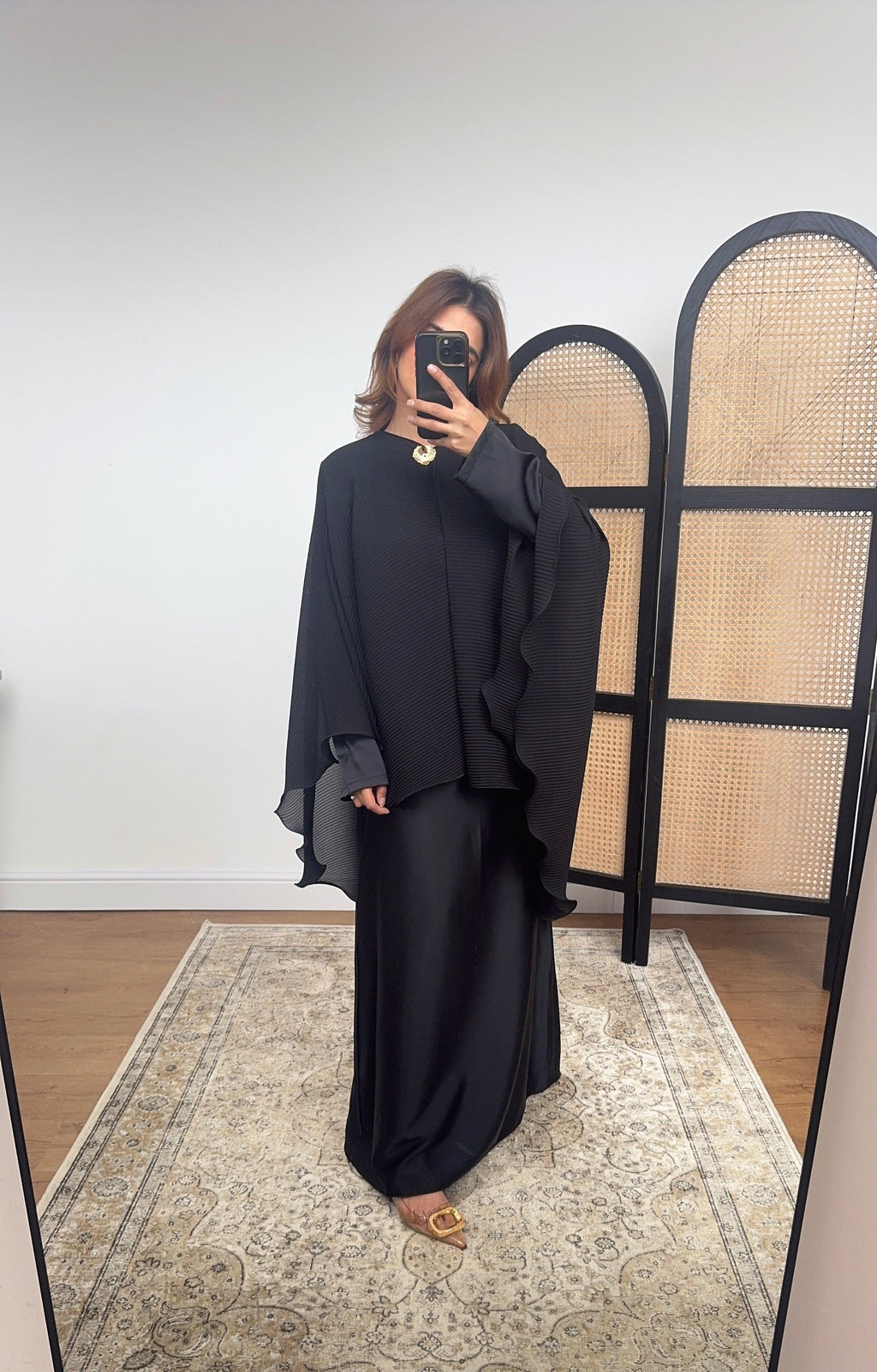 ROBE CAPE DEUX PIÈCES PLISSÉ NOIR - LULWA