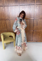 ROBE FLEURI BOUTON MAXI BLEU - TERZA
