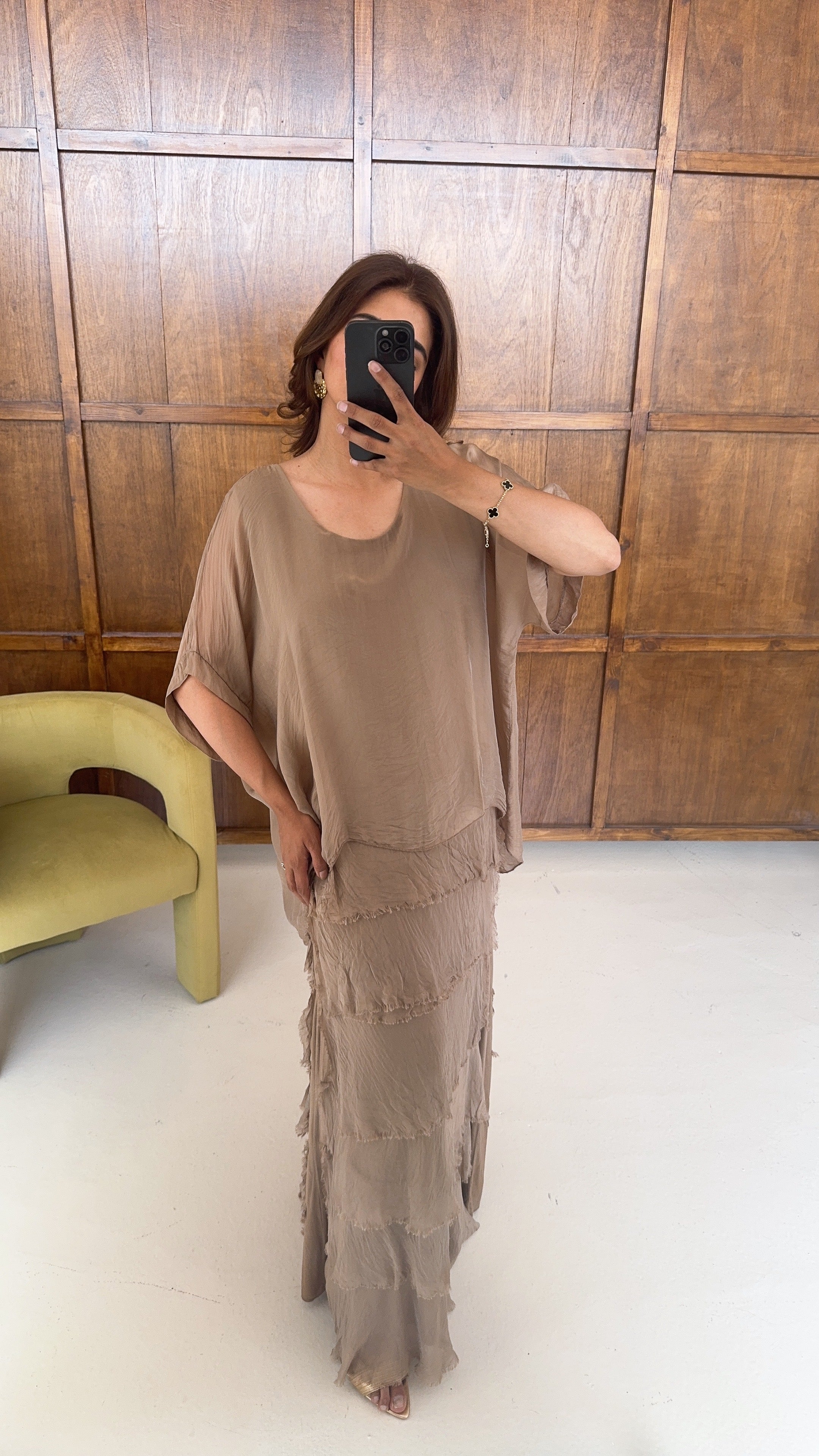 ROBE MOUSSELINE MOKA AVEC VOLANT - JESNA