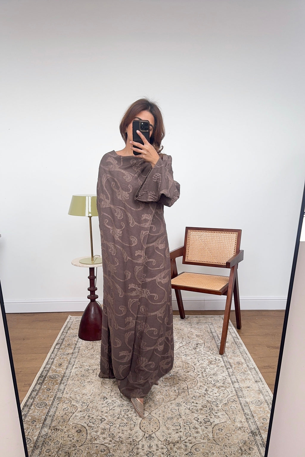 ROBE FOULARD DRAPÉ IMPRIMÉ TAUPE - LANA