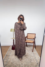 ROBE FOULARD DRAPÉ IMPRIMÉ TAUPE - LANA