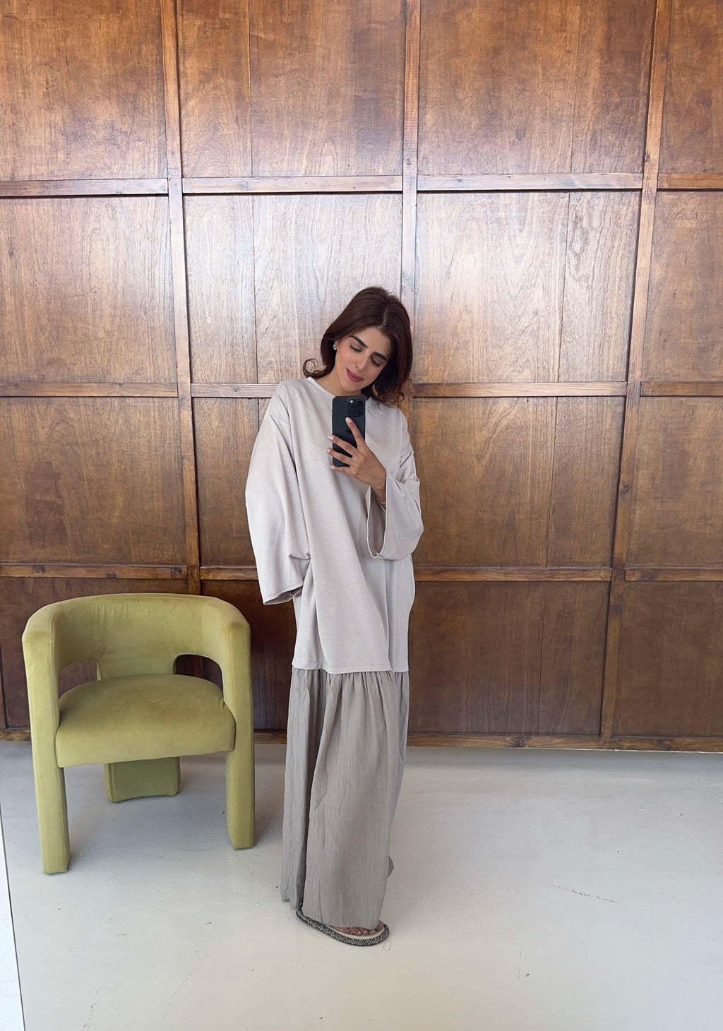 ROBE T-SHIRT TAUPE MANCHES LONGUES - VELA