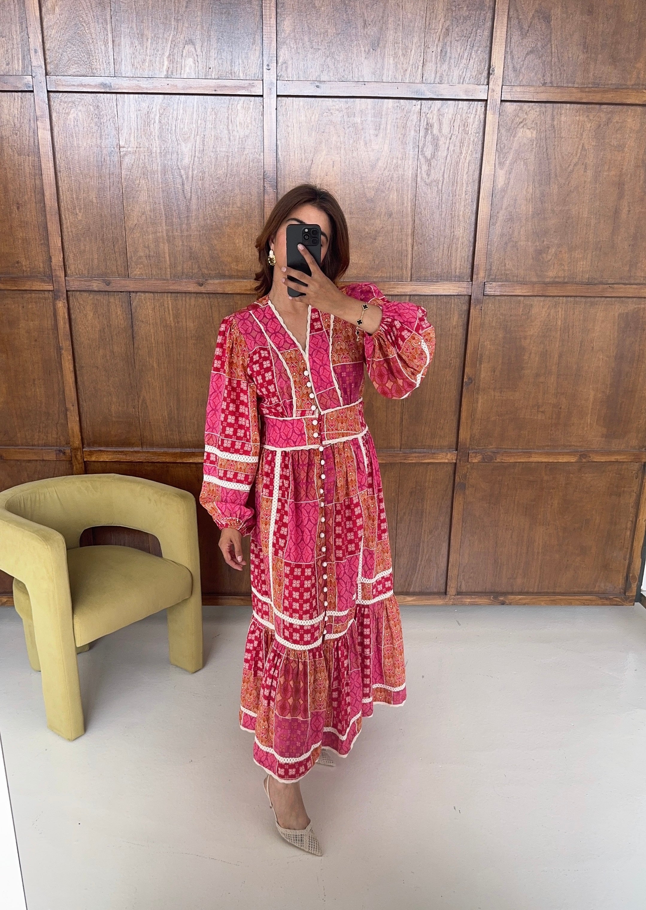 FUSCIA PATCHWORK ROBE - ROSALIA