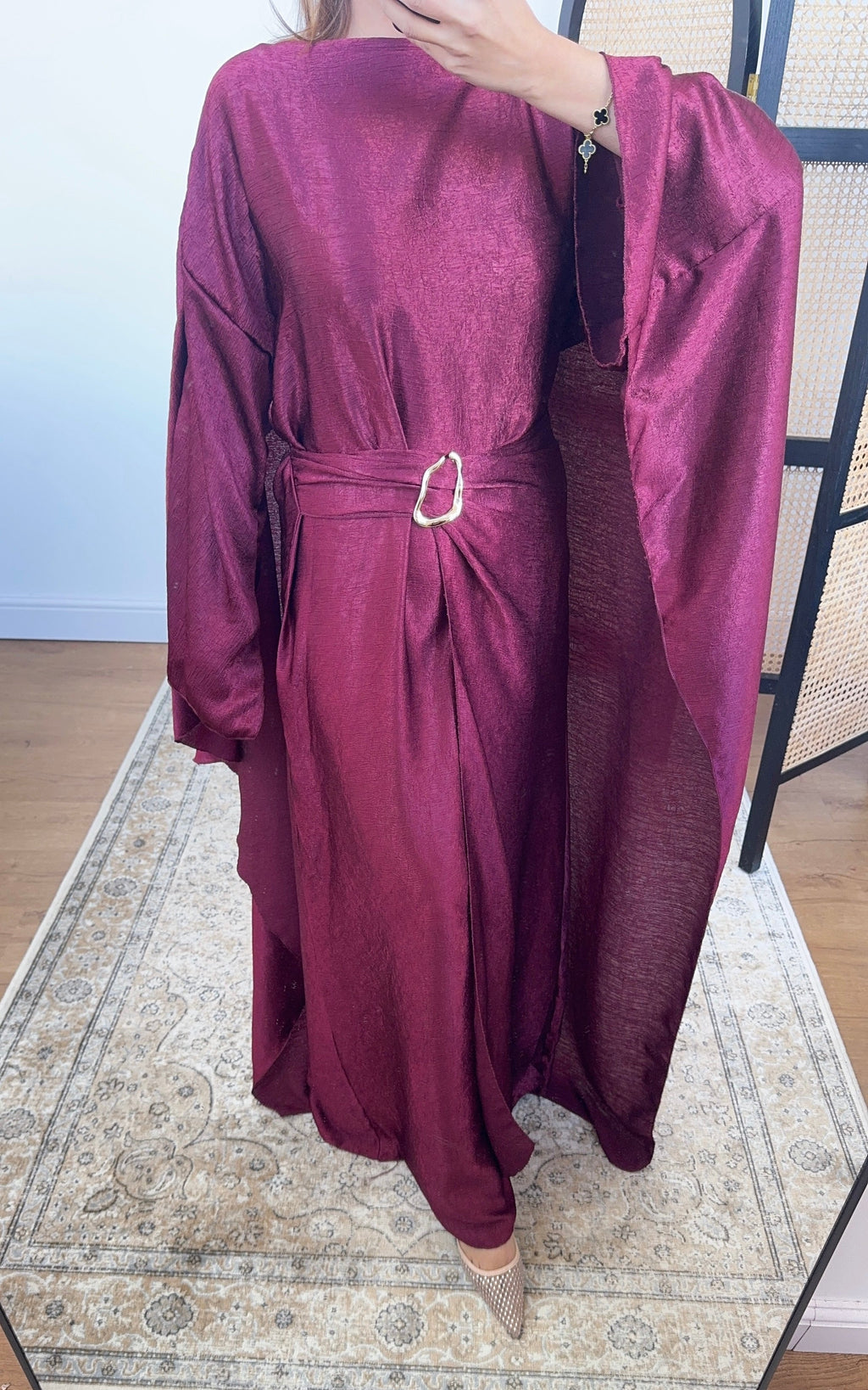 ROBE CAPE CRINKLE BORDEAUX - ALYA