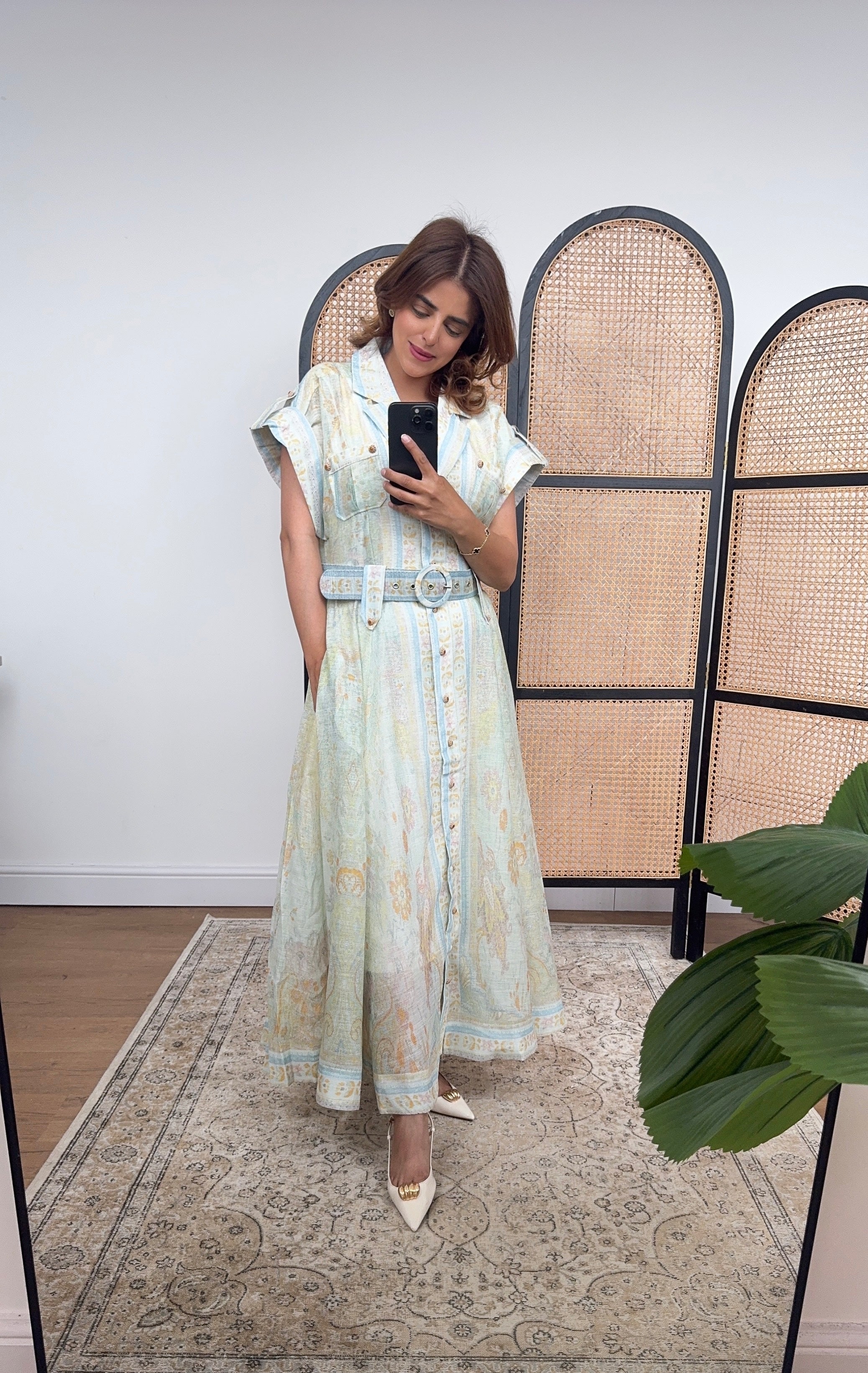 ROBE FLEUR CEINTURÉ MAXI SAUGE - SHREYA