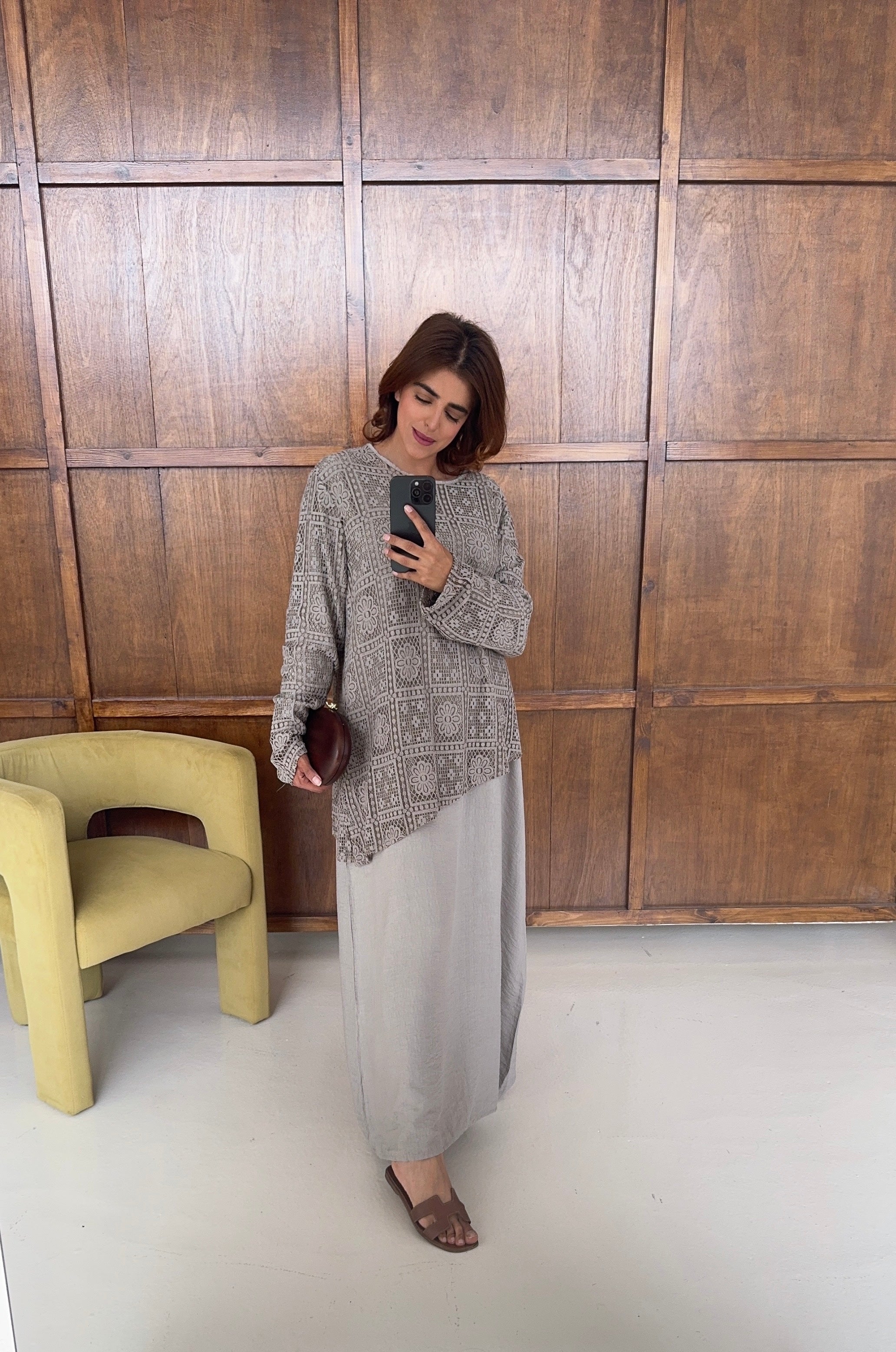 ROBE DENTELLE DEUX PIÈCES TAUPE - NOLA
