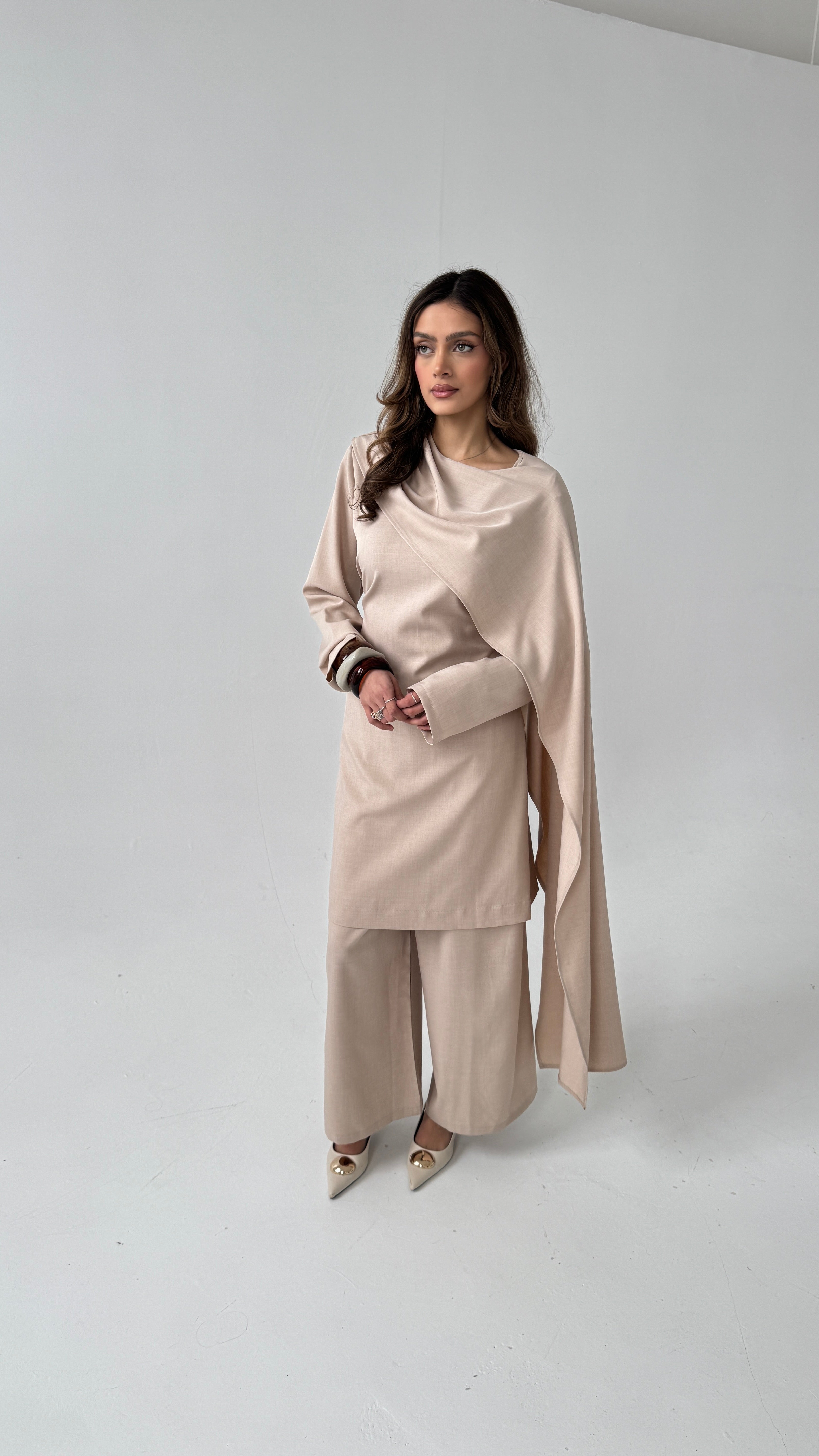 BEIGE DRAPÉ ENSEMBLE - ATHEER