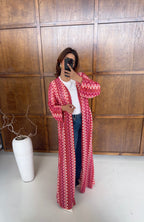 KIMONO ZIGZAG CROCHET ROSE AVEC CEINTURE - SAHI