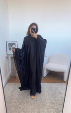 ROBE COL MONTANT LONG NOIR AVEC COL FOULARD - LAYA