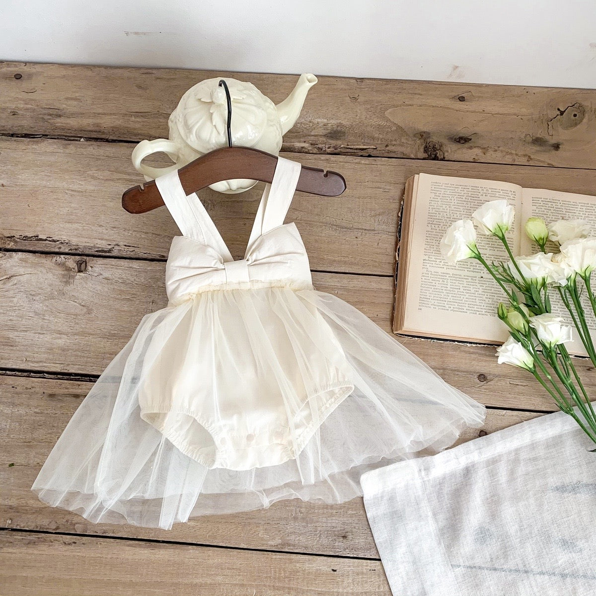 ROBE BARBOTEUSE TULLE NŒUD IVOIRE