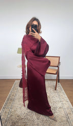ROBE SATIN BORDEAUX AVEC DENTELLE FOULARD - MALIKA