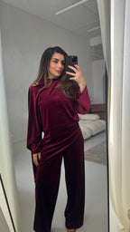 ENSEMBLE FOULARD VELOURS BORDEAUX AVEC DORÉ BROCHE - NURA