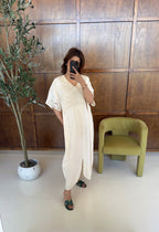 CAFTAN COTON MÉLANGE BRODÉ CRÈME - ADINA