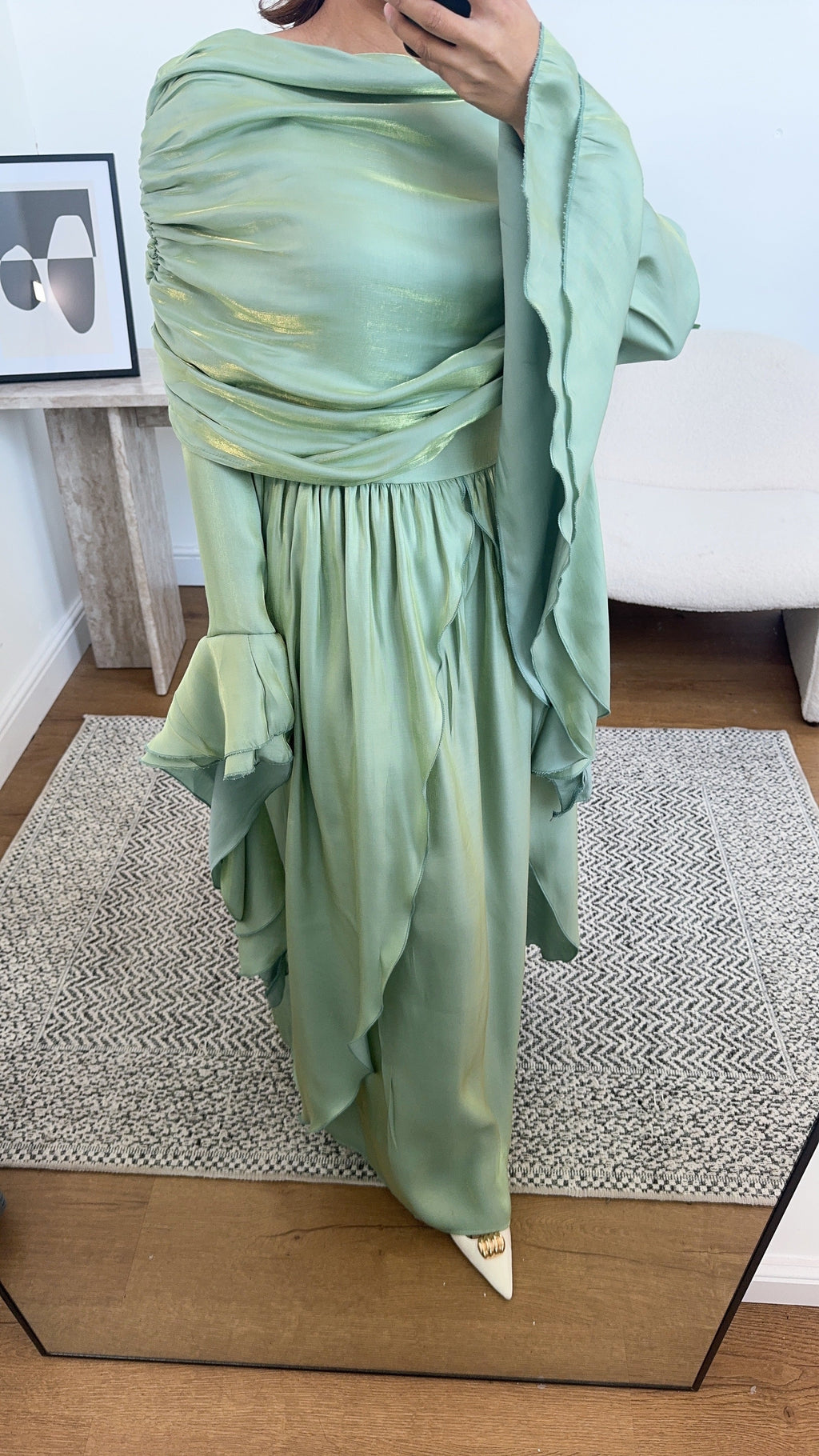 ROBE ÉVASÉ MANCHES MENTHE - GRECIA