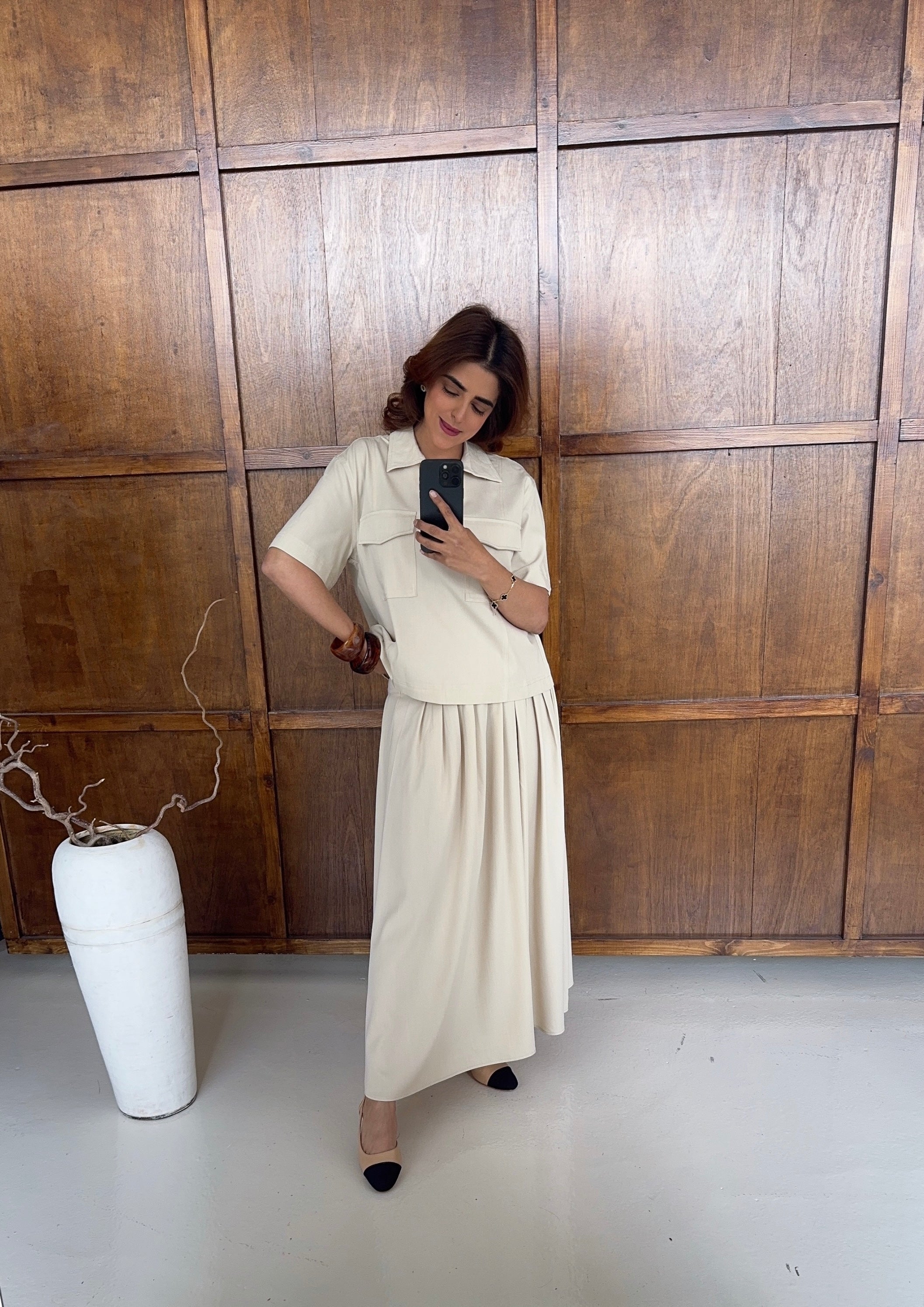 BEIGE DEUX PIÈCES JUPE ENSEMBLE - GINA
